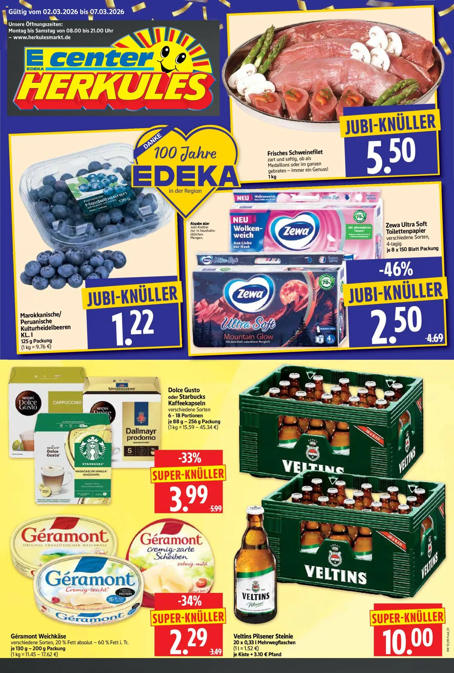 HERKULES Prospekt 	 – gültig ab 02.03.2026 | Seite: 1 | Produkte: Nescafe, Heidelbeeren, Dallmayr, Uhr