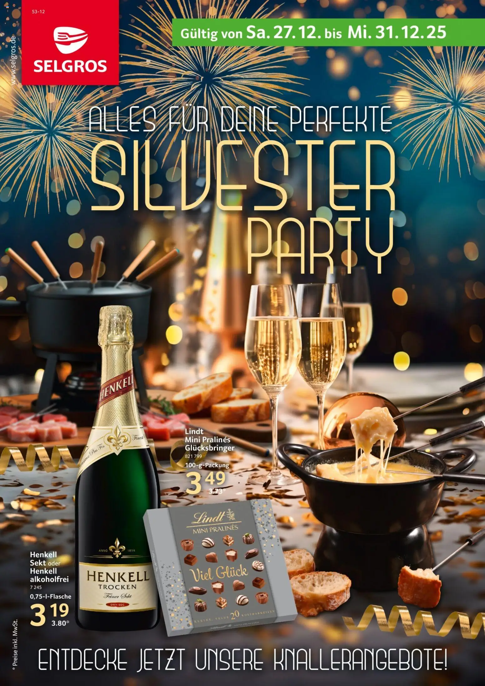 Selgros Prospekt 	 – gültig ab 27.12.2025 | Seite: 1 | Produkte: Sekt, Lindt
