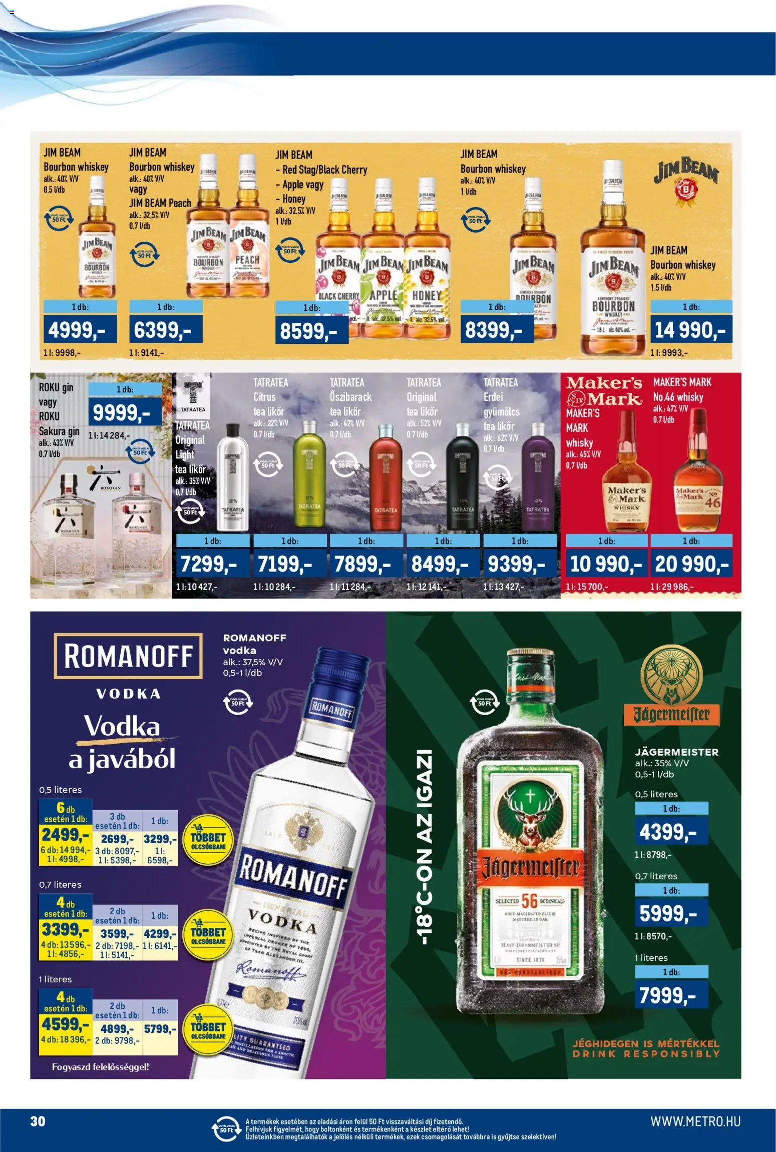 Metro akciós ujság - amely érvényes a következő dátumtól: 01.12.2025 | Oldal: 30 | Termékek: Őszibarack, Bourbon, Vodka, Whisky