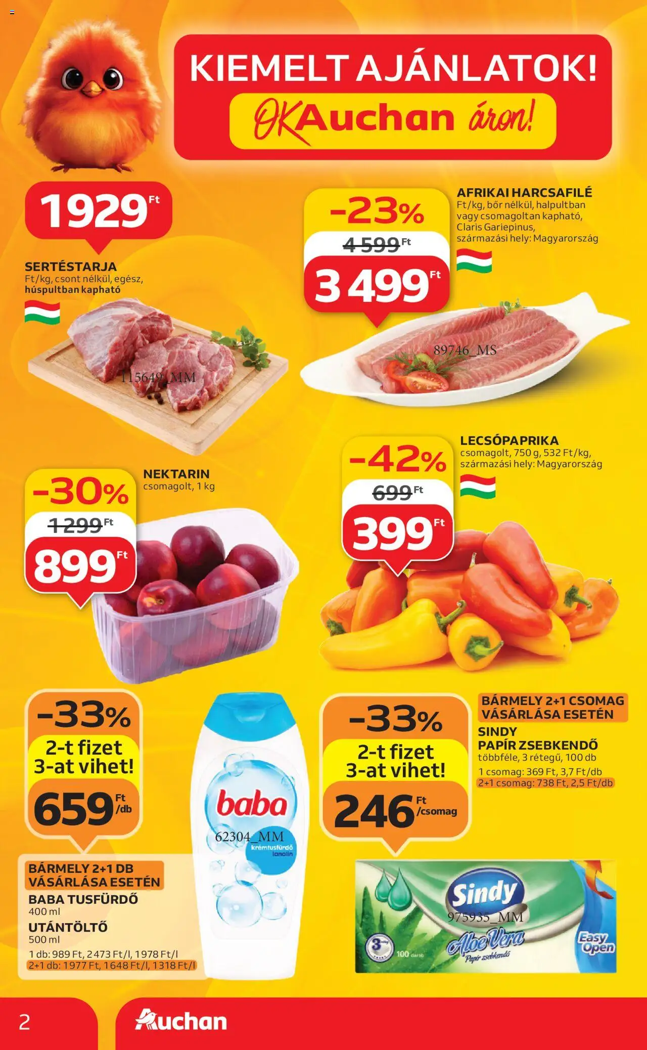 Auchan akciós ujság - amely érvényes a következő dátumtól: 07.08.2025 | Oldal: 2 | Termékek: Nektarin, Lecsópaprika, Sertéstarja, Tusfürdő