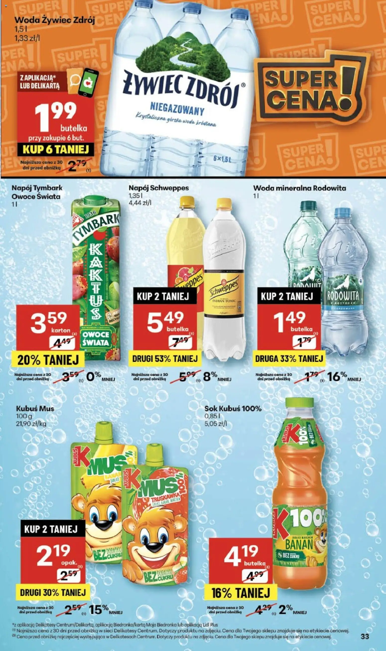 Delikatesy Centrum Gazetka - Sklepy Własne od 13.11.2025 | Strona: 33 | Produkty: Woda żywiec, Sok, Banan, Woda