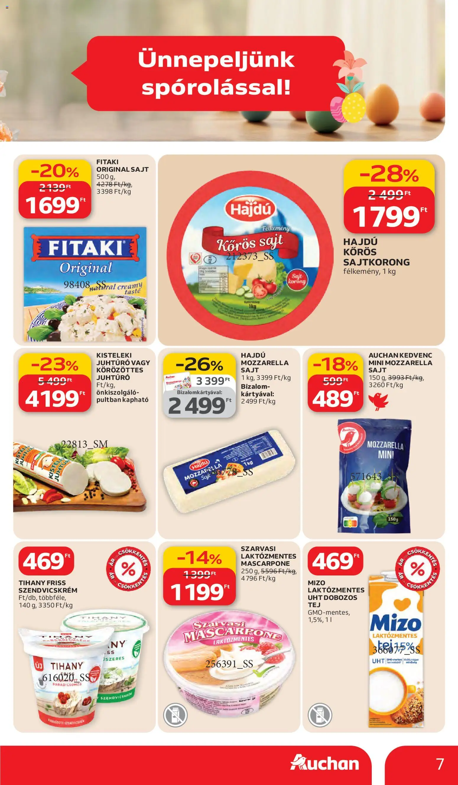 Auchan akciós ujság - amely érvényes a következő dátumtól: 05.03.2026 | Oldal: 7 | Termékek: Mozzarella, Sajt, Mascarpone, Juhtúró