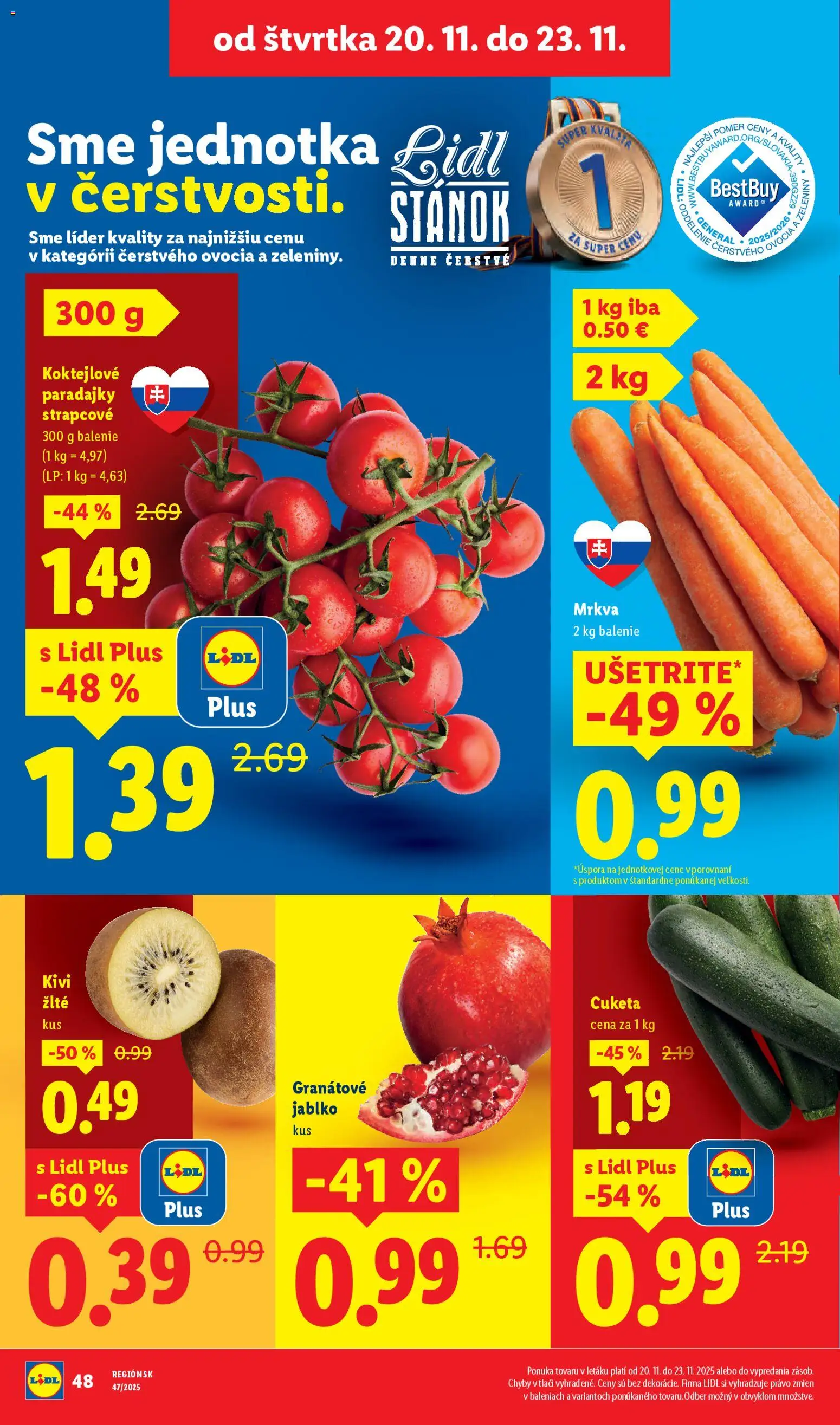Nové Lidl akcie – leták je platný od 17.11.2025 | Strana: 66 | Produkty: Paradajky, Mrkva, Cuketa