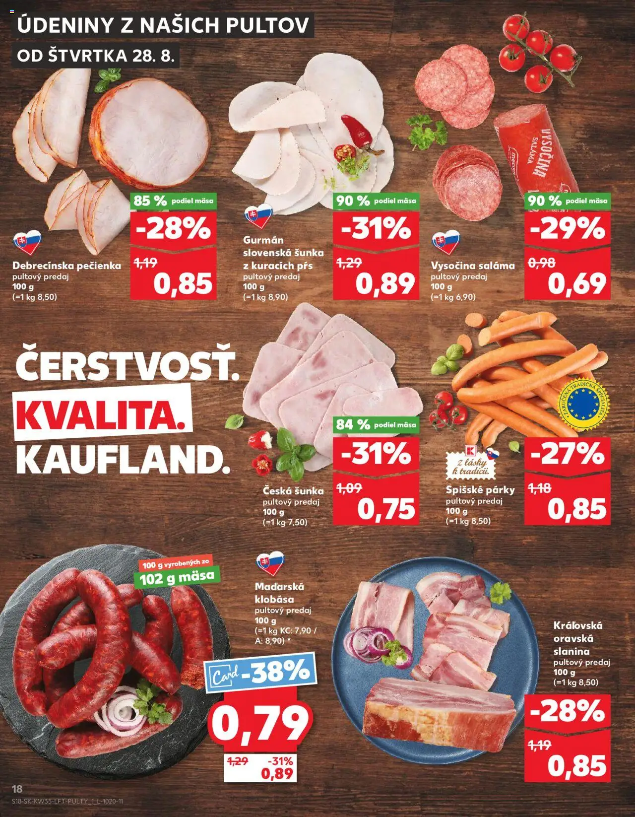 Kaufland Stará Ľubovňa │ platný od 28.08.2025 | Strana: 18 | Produkty: Saláma, Šunka, Slanina, Klobása