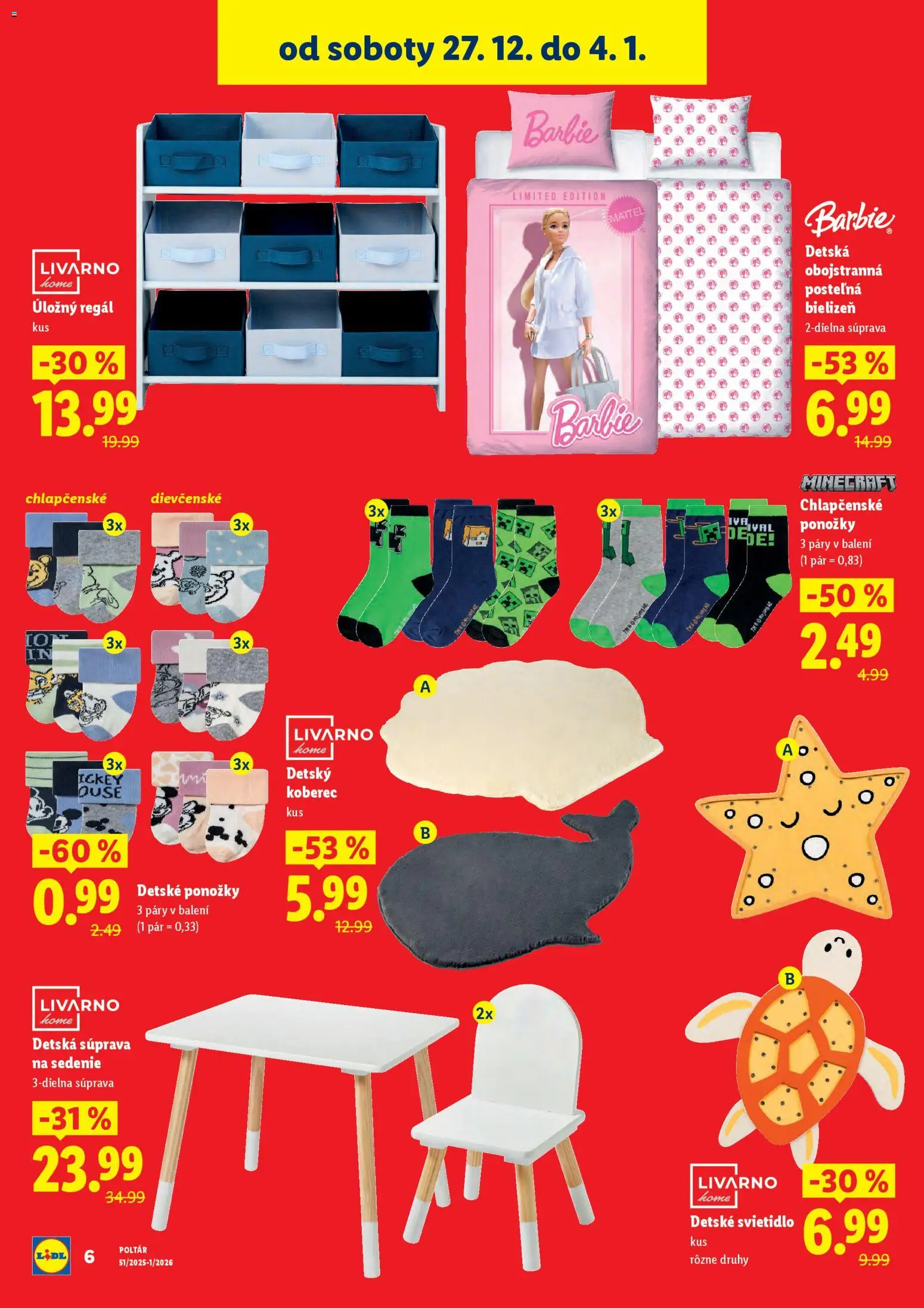 Nové Lidl akcie – leták je platný od 27.12.2025 | Strana: 6 | Produkty: Regál, Detský koberec, Koberec, Svietidlo