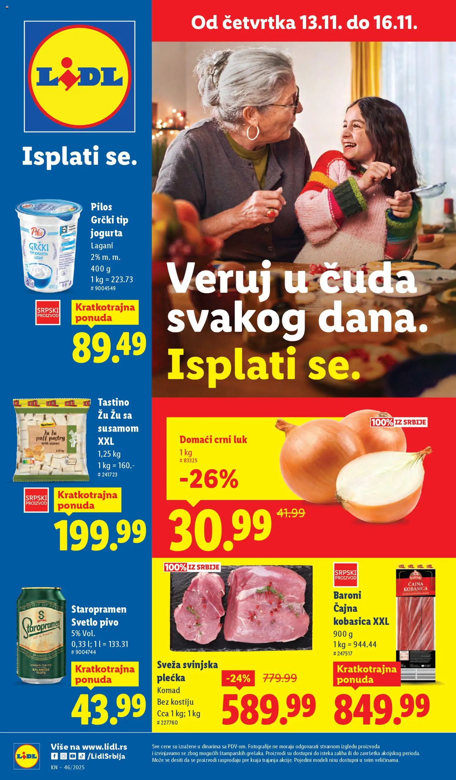 Lidl katalog - važi od 13.11.2025 | Strana: 1 | Proizvode: Crni luk, Pivo, Svinjska plećka, Kobasica