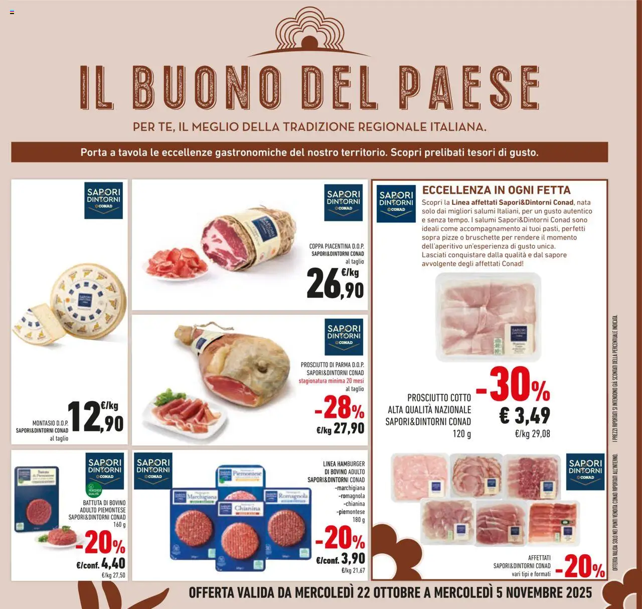 Volantino Conad del 22.10.2025 | Pagina: 33 | Prodotti: Bovino, Prosciutto Cotto, Prosciutto, Hamburger