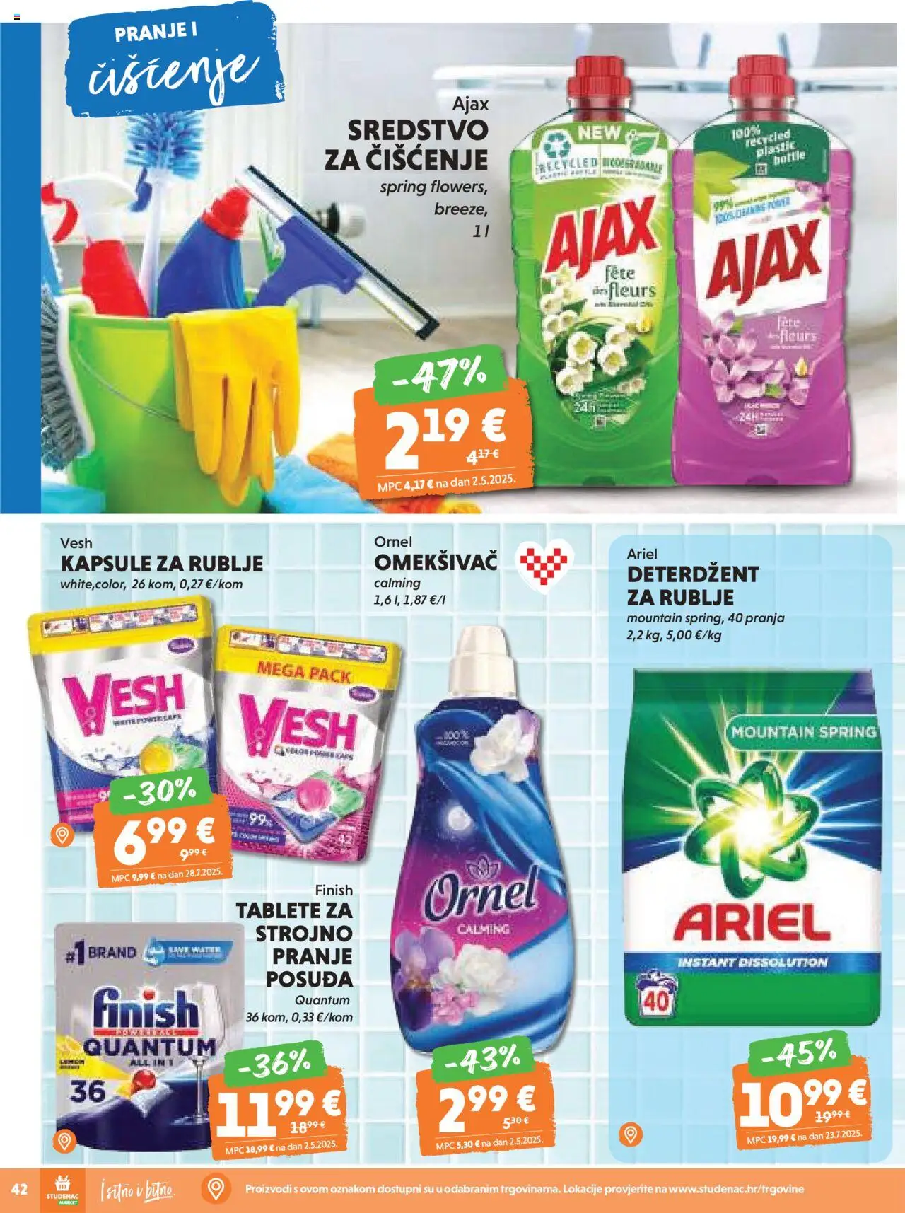 Studenac katalog | vrijedi od 10.09.2025 | Stranica: 42 | Proizvodi: Omekšivač, Deterdžent, Finish, Ajax