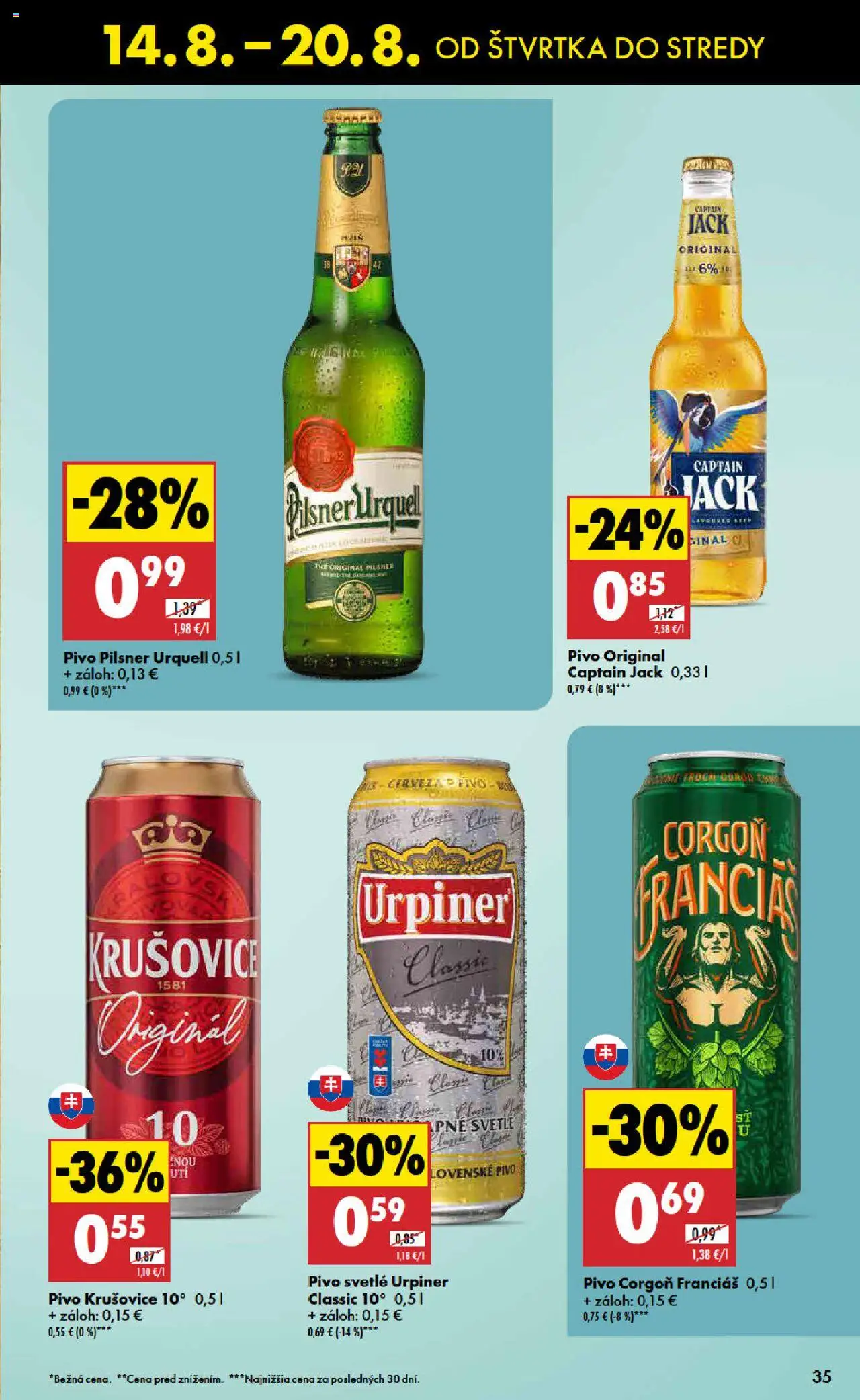 Biedronka leták │ platný od 14.08.2025 | Strana: 35 | Produkty: Pivo, Pilsner Urquell, Corgoň, Urpiner