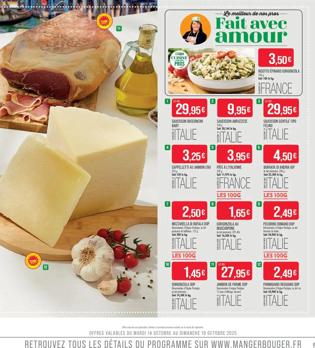 {H1} | Page: 9 | Produits: Saucisson, Jambon Cru, Lait, Mascarpone