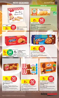 Intermarché - Prévisualisation de PALETS PUR BEURRE BIO SANS HUILE DE PALME, 140 g - 15,29 € le kg valide à partir de 03.03.2026 | Page: 27