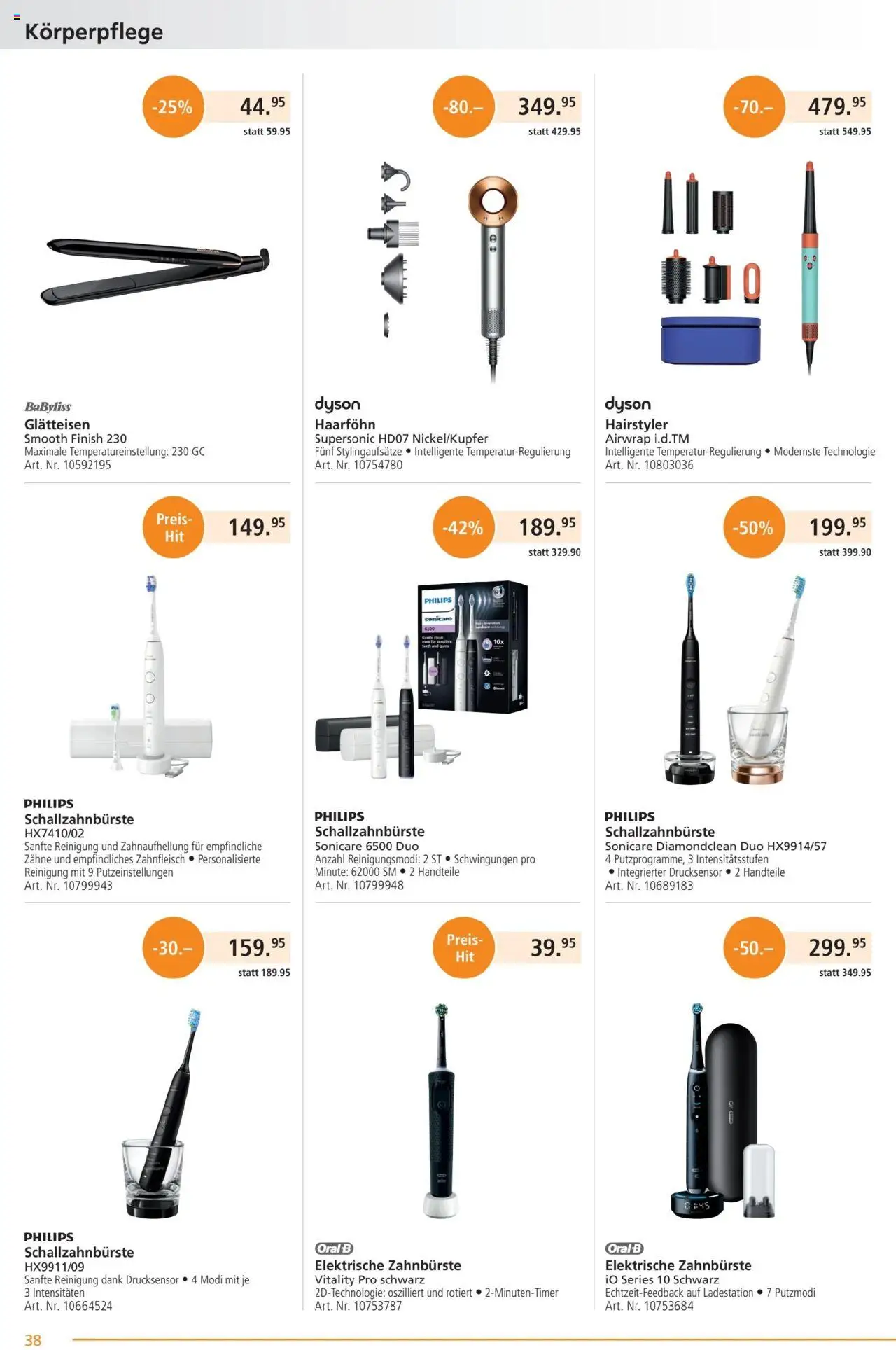 Fust Aktionen ab 28.07.2025 | Seite: 38 | Produkte: Zahnbürste, Glätteisen, Haarföhn, Dyson