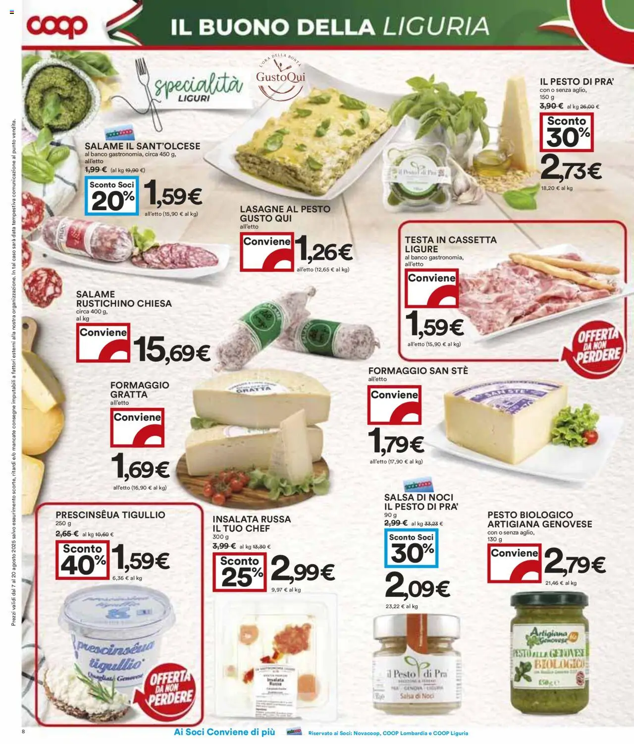 Volantino COOP del 07.08.2025 | Pagina: 8 | Prodotti: Salame, Formaggio, Pesto, Insalata russa