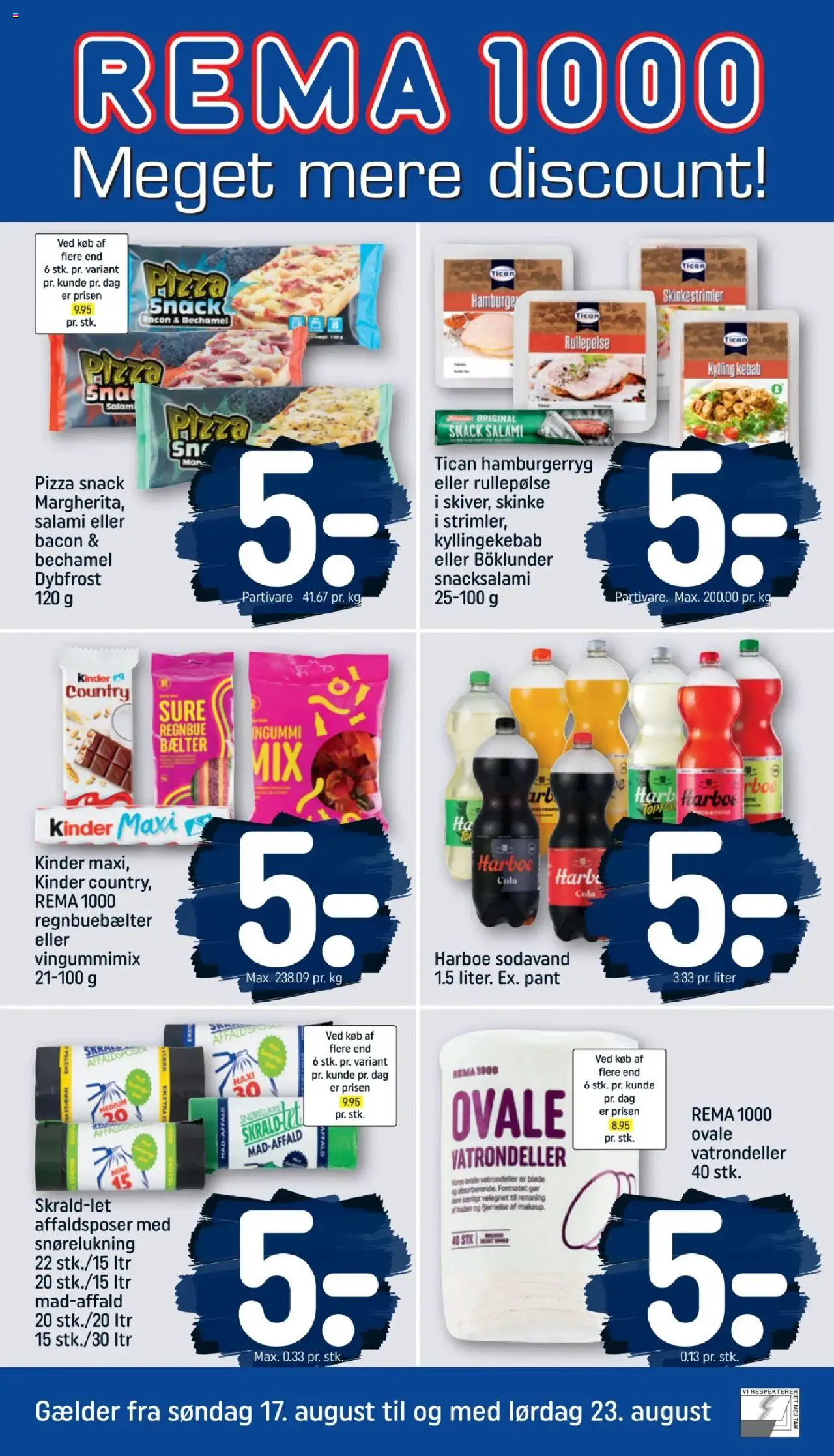 Rema 1000 Tilbudsavis gyldig fra 16.08.2025 | Side: 1 | Produkter: Salami, Skinke, Pizza, Rullepølse