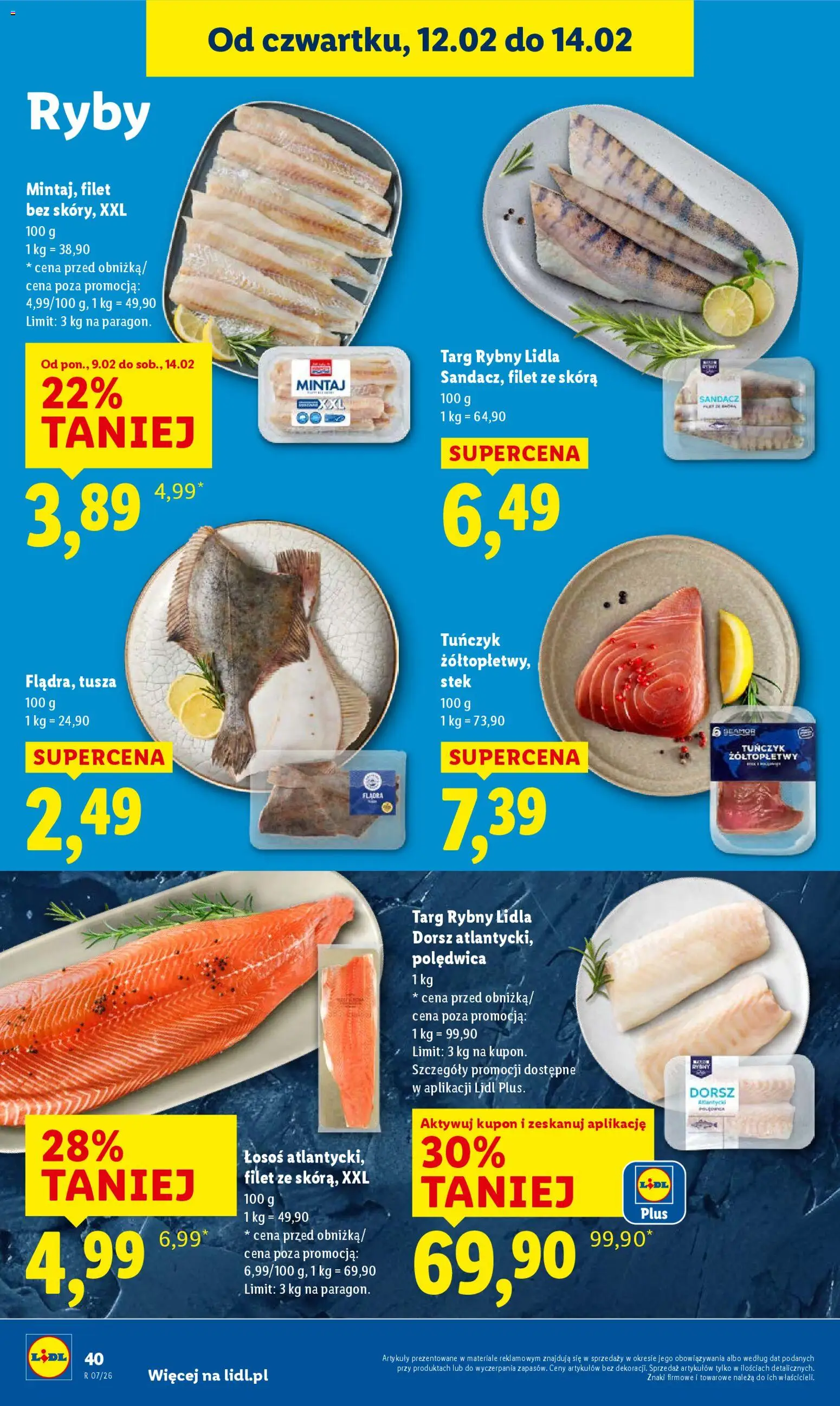 Lidl Gazetka od 12.02.2026 | Strona: 40 | Produkty: Mintaj, Łosoś, Tuńczyk, Ryby