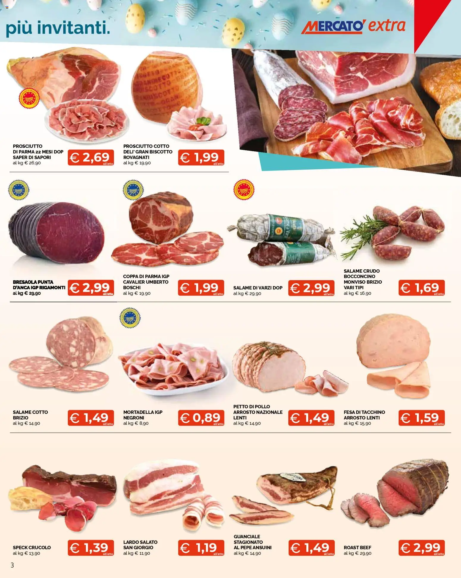 Volantino Mercatò del 23.03.2026 | Pagina: 3 | Prodotti: Petto di Pollo, Salame, Bresaola, Mortadella