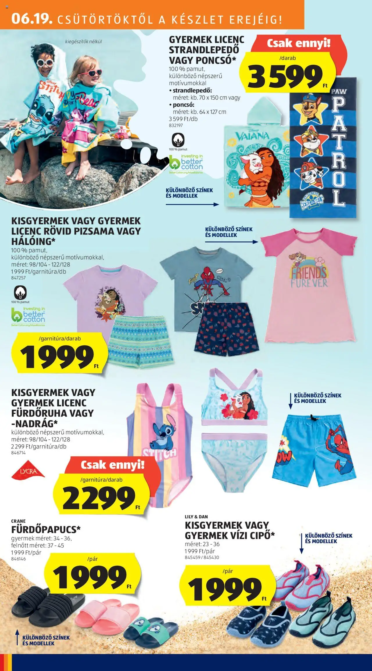 Aldi akciós ujság - amely érvényes a következő dátumtól: 19.06.2025 | Oldal: 24 | Termékek: Poncsó, Pizsama, Fürdőruha