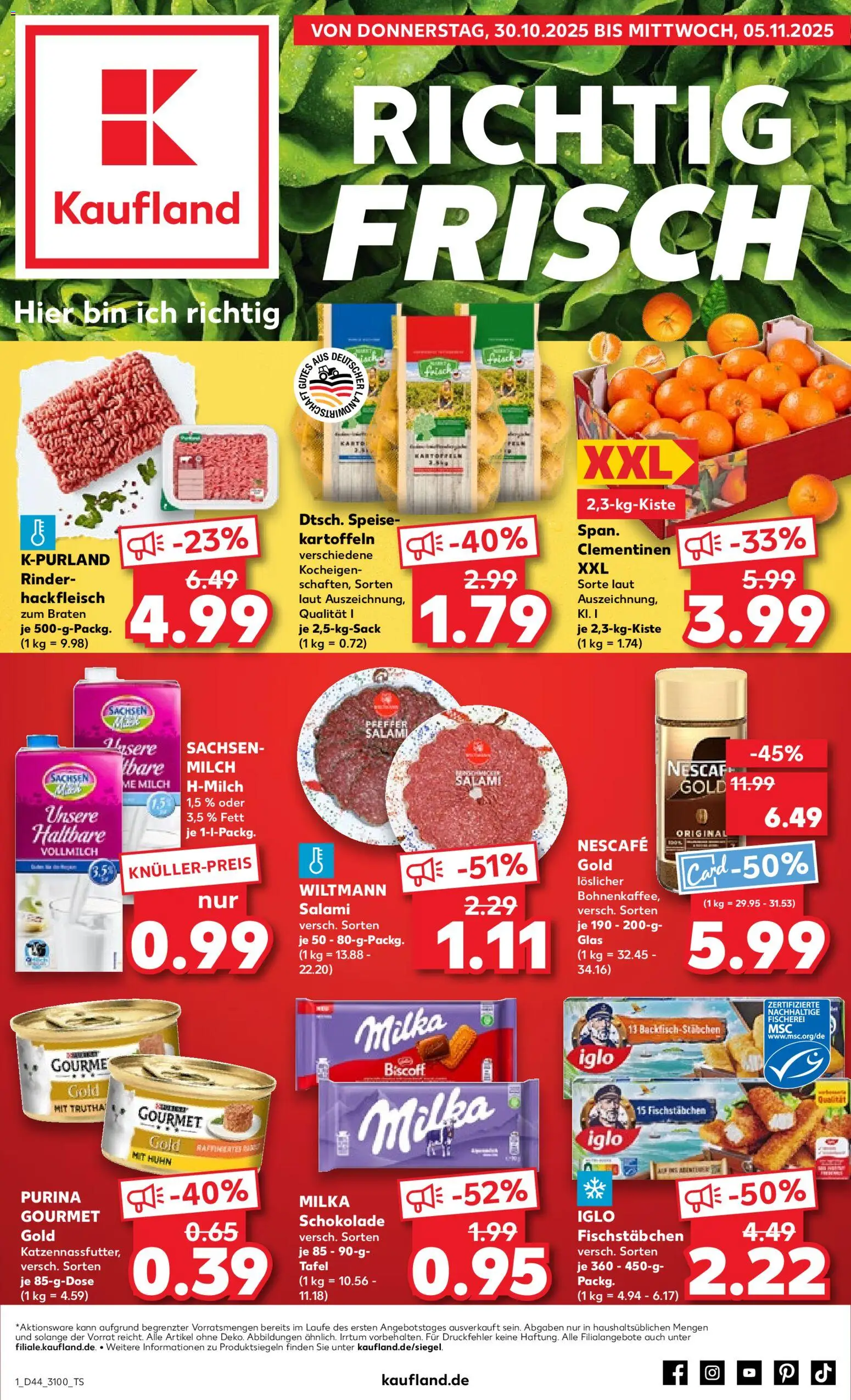 Kaufland prospekt Leipzig	 – gültig ab 30.10.2025 | Seite: 1 | Produkte: Iglo, Milka, Salami, Nescafe gold