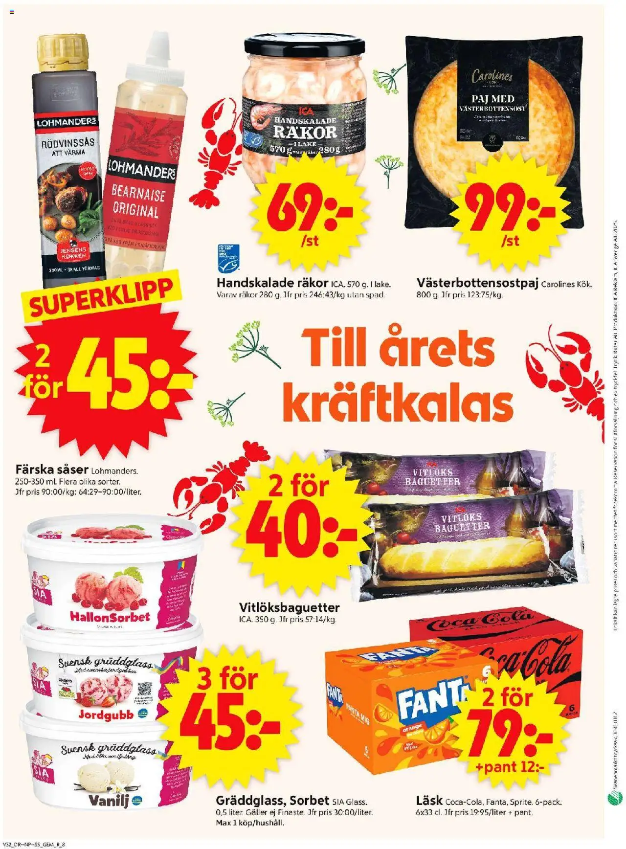 ICA Supermarket reklamblad aktuell från 04.08.2025 | Sida: 10 | Produkter: Galler, Räkor, Coca cola, Ägg
