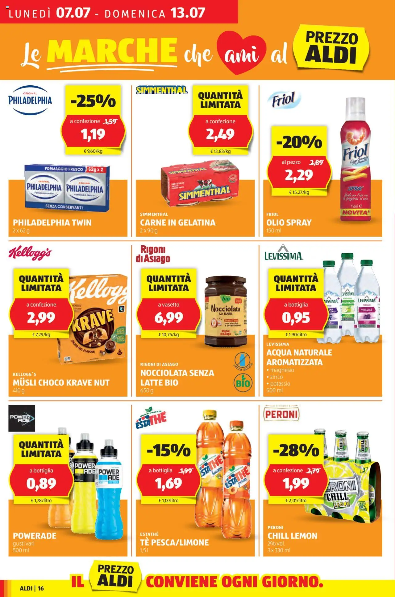 Volantino Aldi del 07.07.2025 | Pagina: 16 | Prodotti: Latte, Olio, Pesca, Cacao