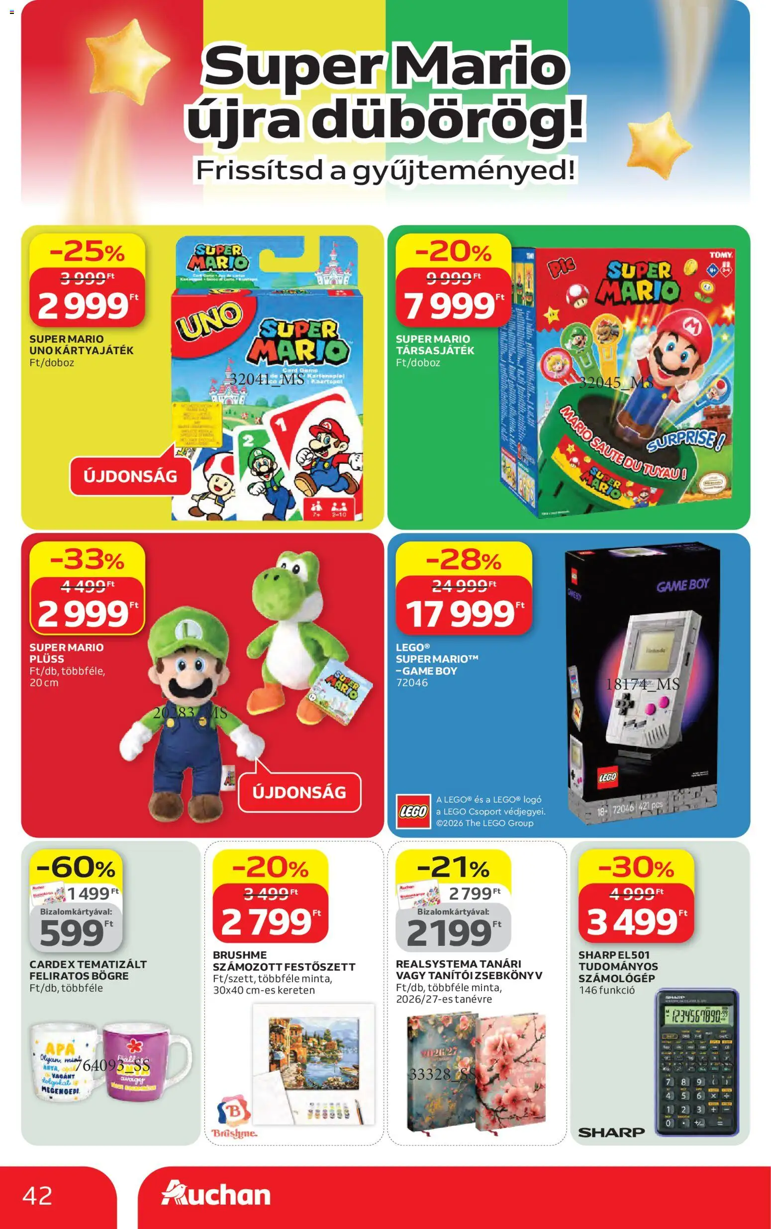 Auchan akciós ujság - amely érvényes a következő dátumtól: 16.04.2026 | Oldal: 42 | Termékek: Számológép, Bögre, Plüss, Társasjáték