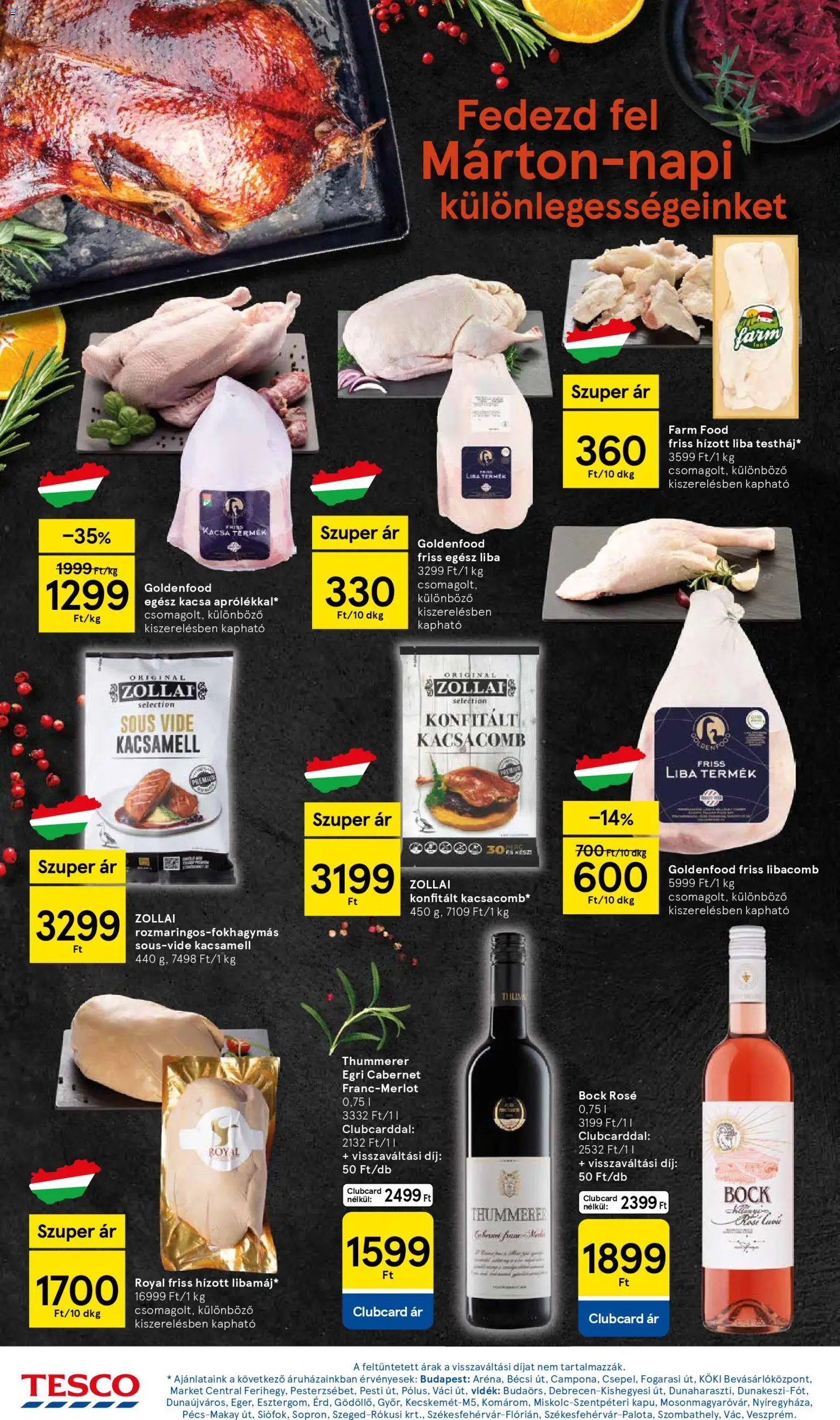 Tesco akciós ujság - amely érvényes a következő dátumtól: 30.10.2025 | Oldal: 10 | Termékek: Kacsacomb, Kacsamell, Liba, Libacomb