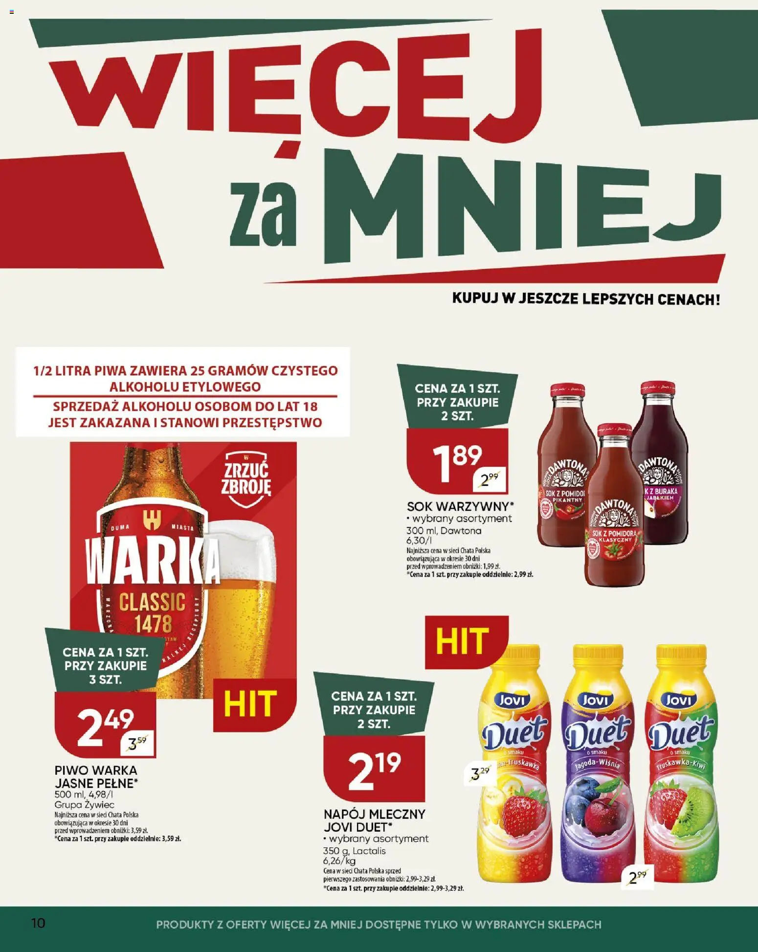 Chata Polska Gazetka od 15.01.2026 | Strona: 10 | Produkty: Warka, Piwo Warka, Sok, Piwo