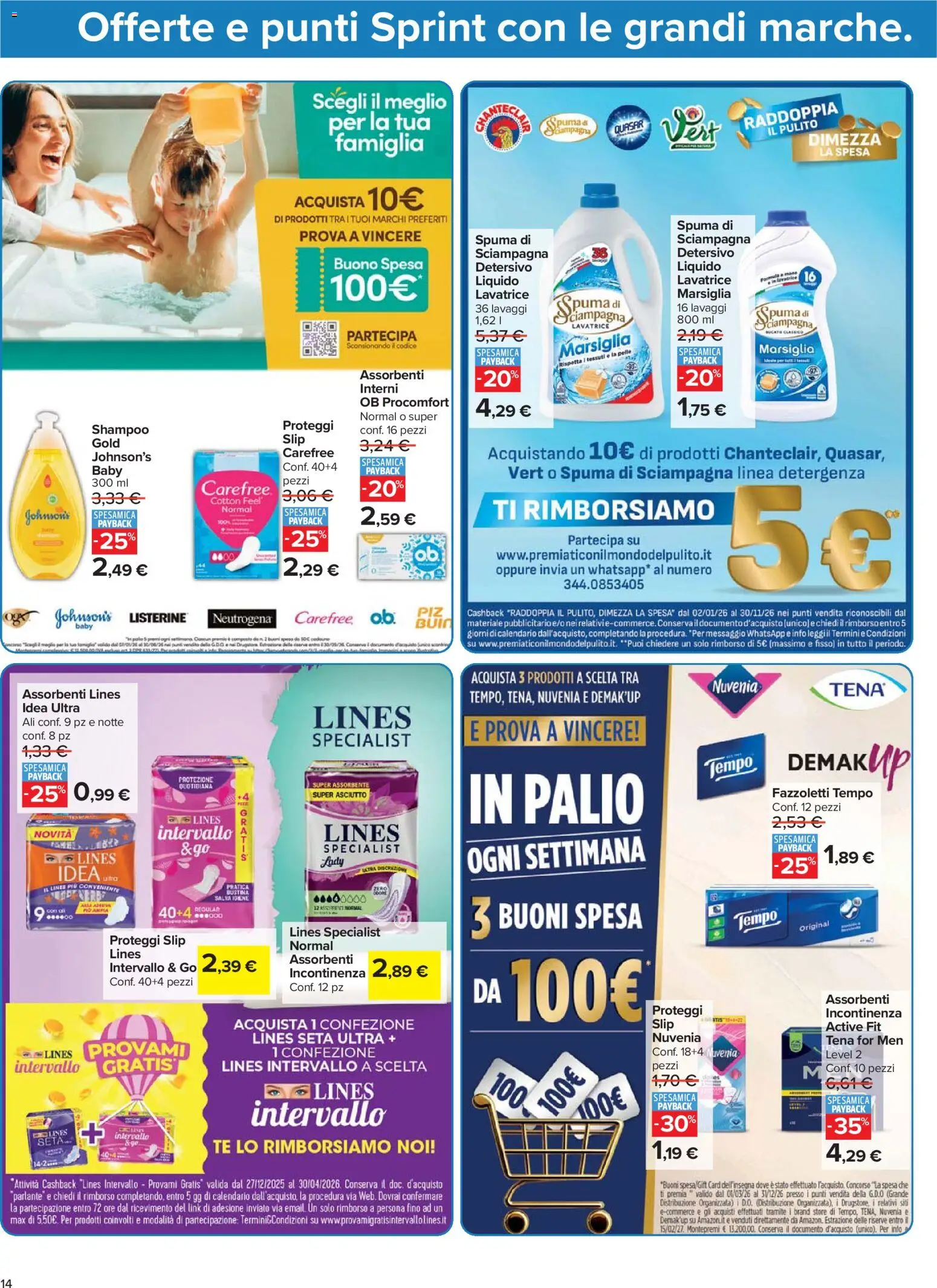 Volantino Carrefour del 07.04.2026 | Pagina: 14 | Prodotti: Shampoo, Tè, Fazzoletti, Lavatrice