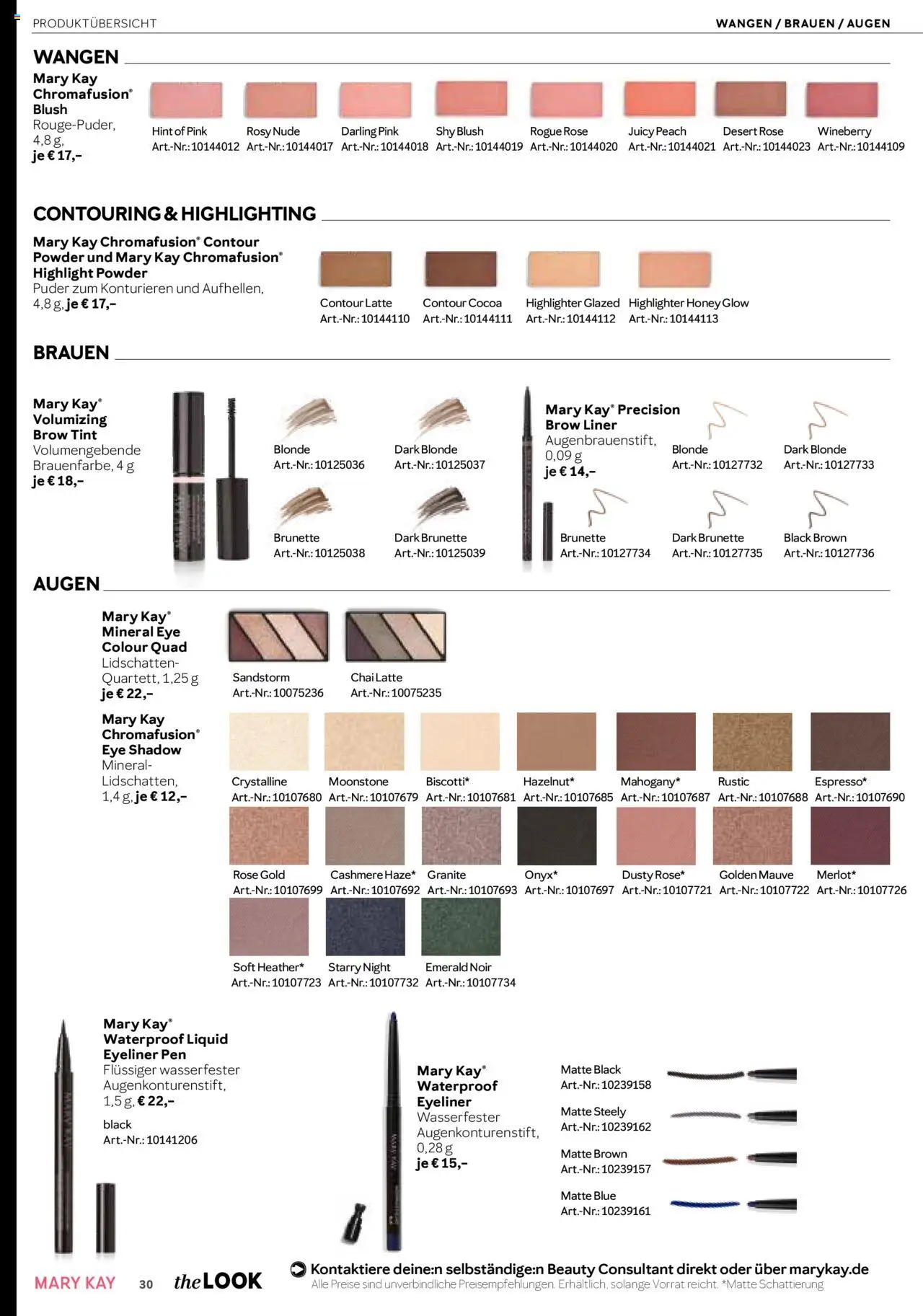 Mary Kay Katalog - gültig ab dem 16.07.2025 | Seite: 30 | Produkte: Puder, Eyeliner, Highlighter, Blush