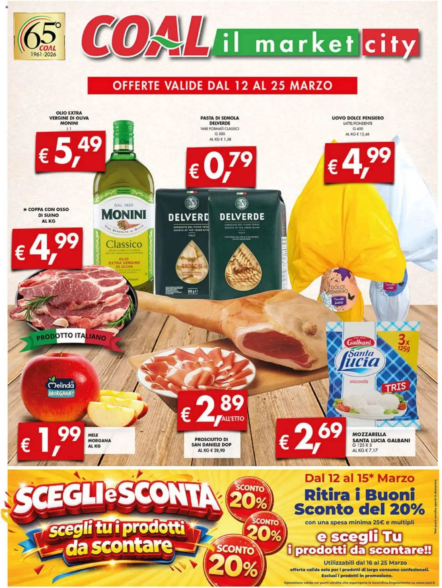 Volantino Coal del 12.03.2026 | Pagina: 1 | Prodotti: Mele, Mozzarella, Olio, Prosciutto
