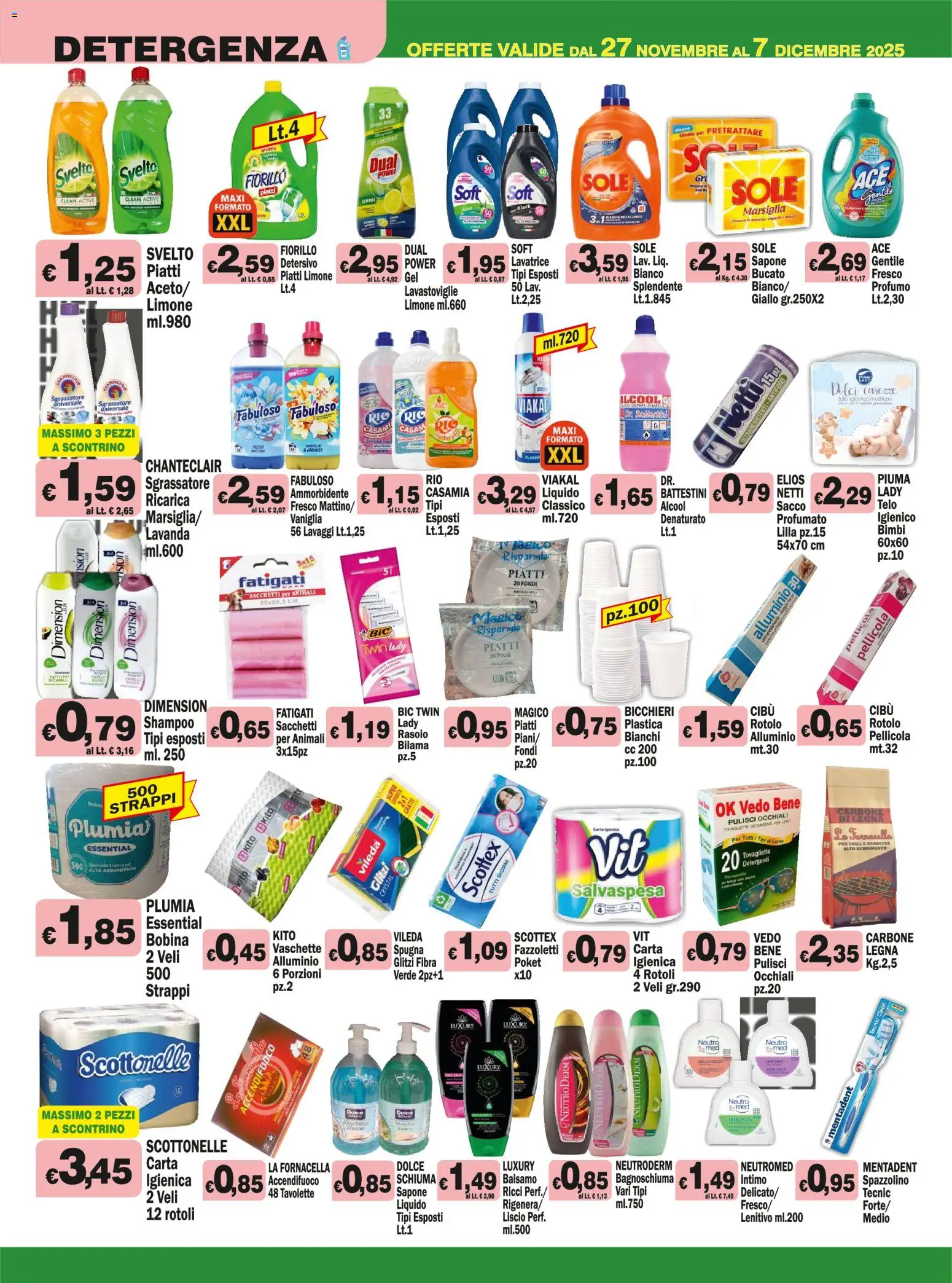 Volantino Primo Prezzo del 27.11.2025 | Pagina: 4 | Prodotti: Sgrassatore, Lavatrice, Lavastoviglie, Tovagliette