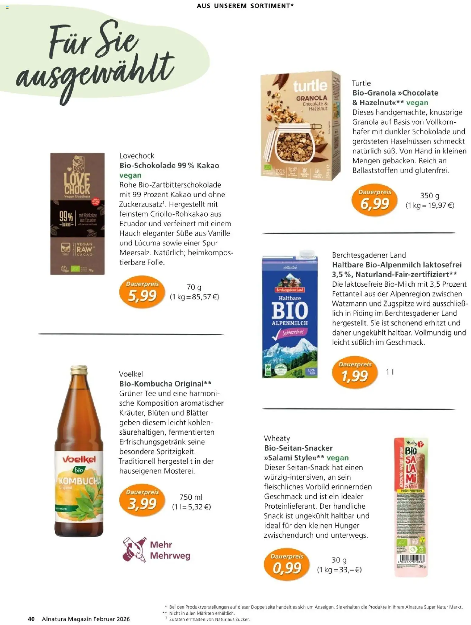 Alnatura Prospekt – gültig ab 01.02.2026 | Seite: 40 | Produkte: Schokolade, Tee