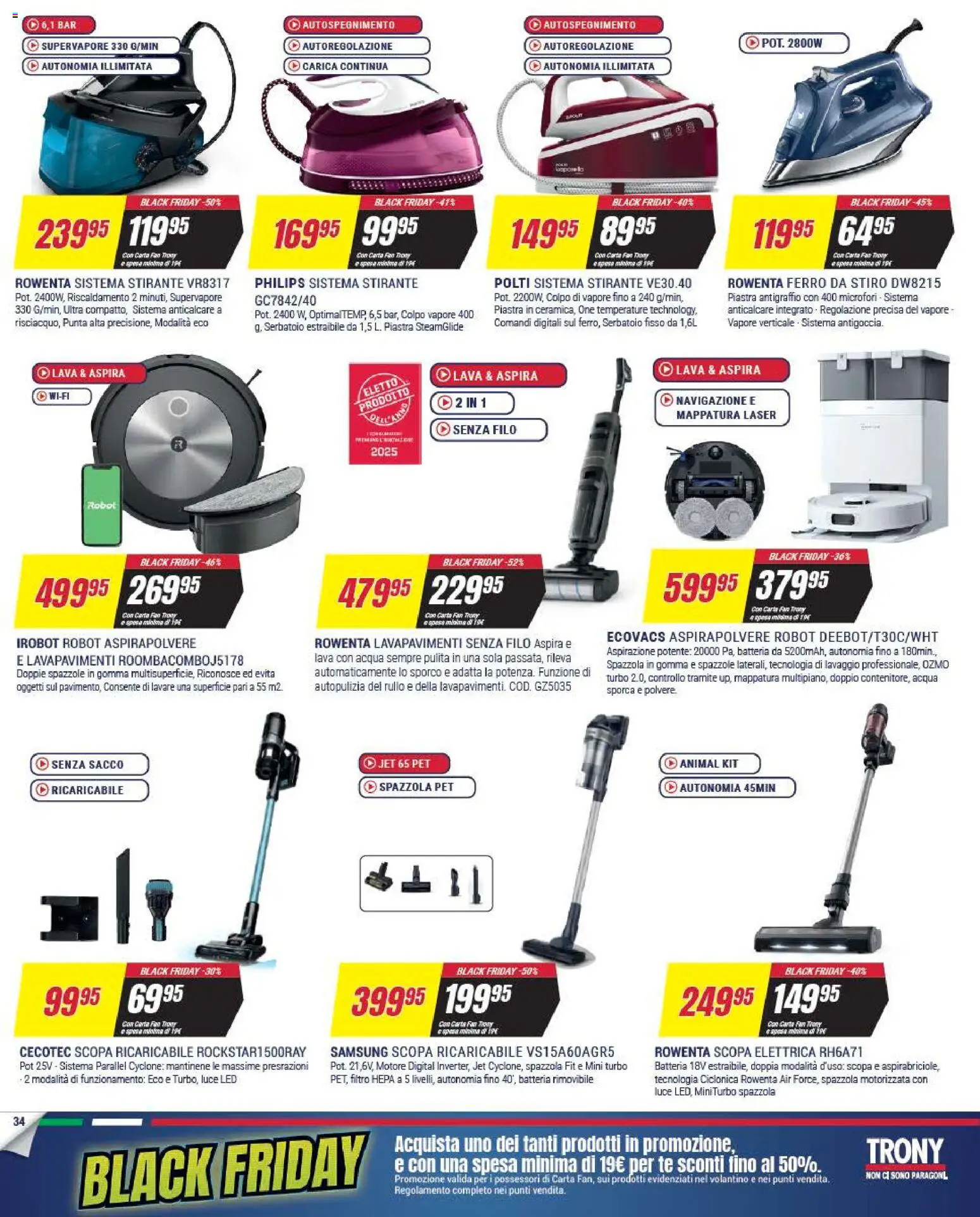 Volantino Trony del 25.11.2025 | Pagina: 34 | Prodotti: Tè, Robot aspirapolvere, Fan, Batteria