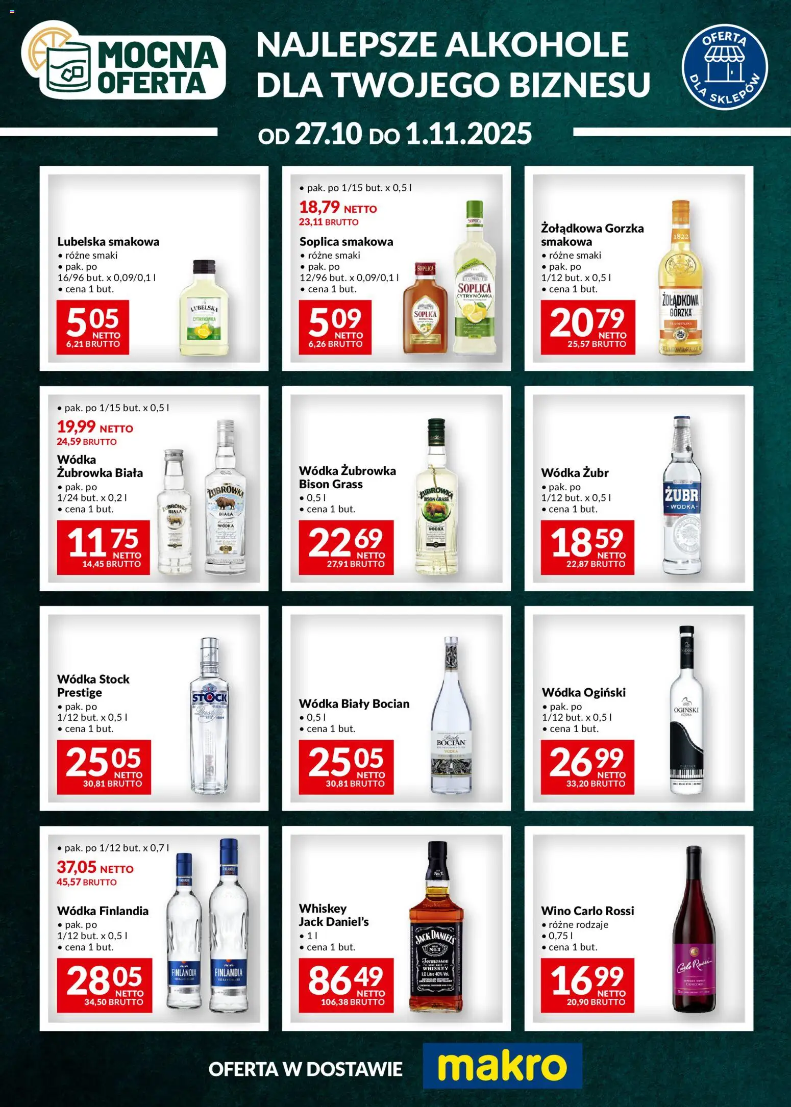 Makro Gazetka - Mocna oferta od 27.10.2025 | Strona: 1 | Produkty: Ogiński, Wódka Stock, Wódka Ogiński, Żubrówka