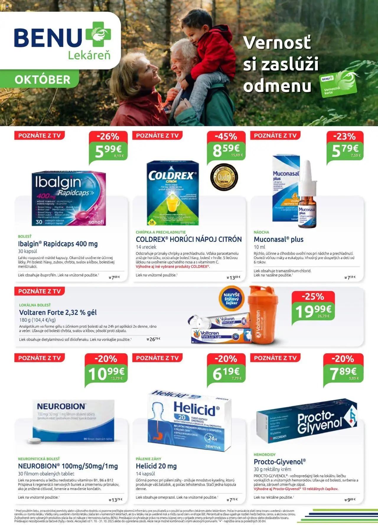 Nové BENU Lekáreň akcie – leták je platný od 01.10.2025 | Strana: 1 | Produkty: Tv, Tablet, Voltaren