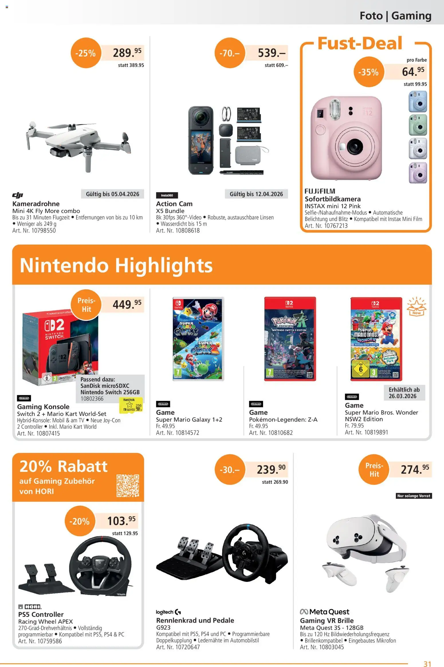 Fust aktionen – gültig ab 23.03.2026 | Seite: 31 | Produkte: Action Cam, Brille, Pc, VR Brille