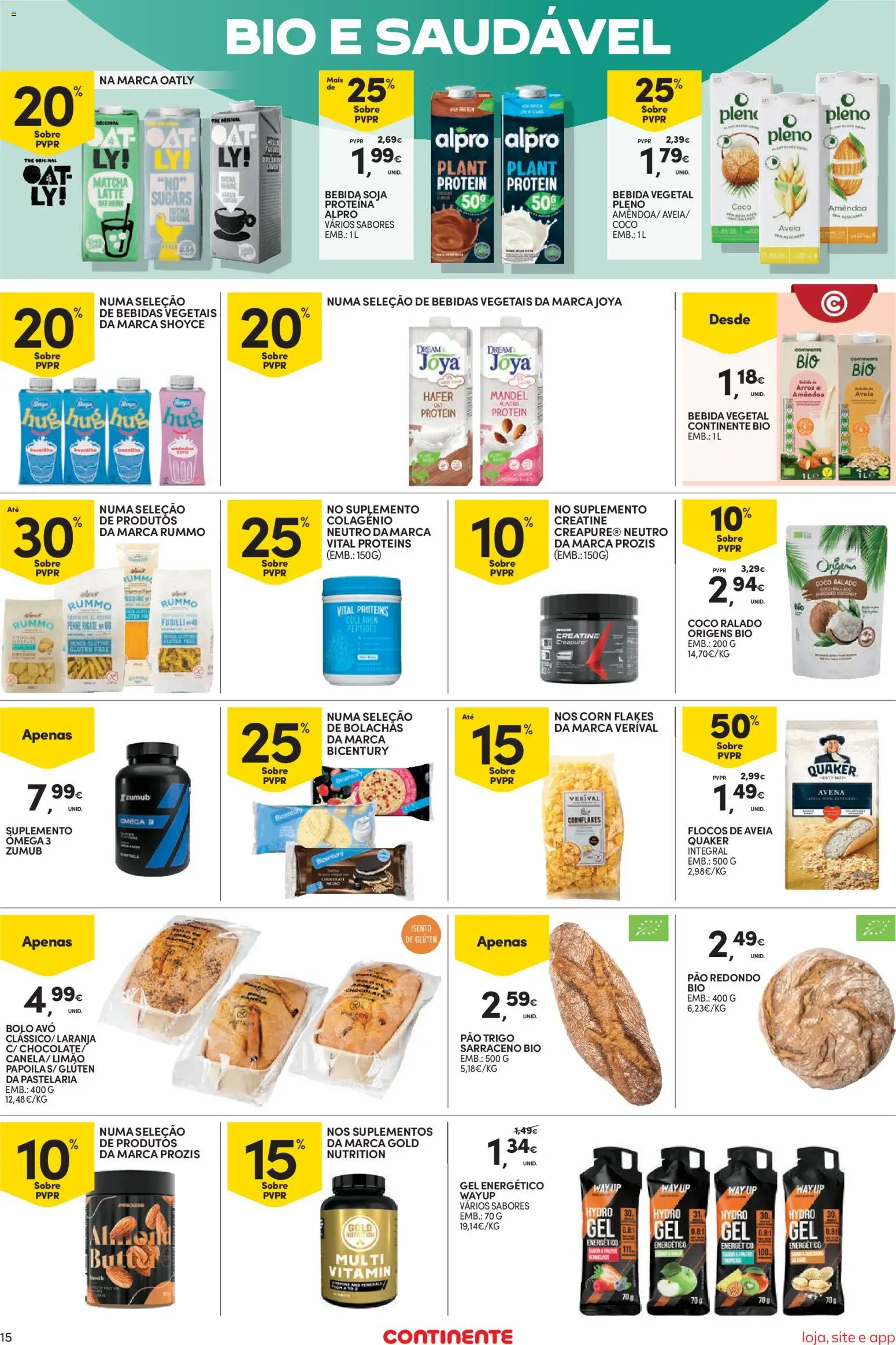 Continente Semanal Continente Bom Dia │ válido de 14.04.2026 | Página: 15 | Produtos: Aveia, Bolachas, Flocos, Proteina