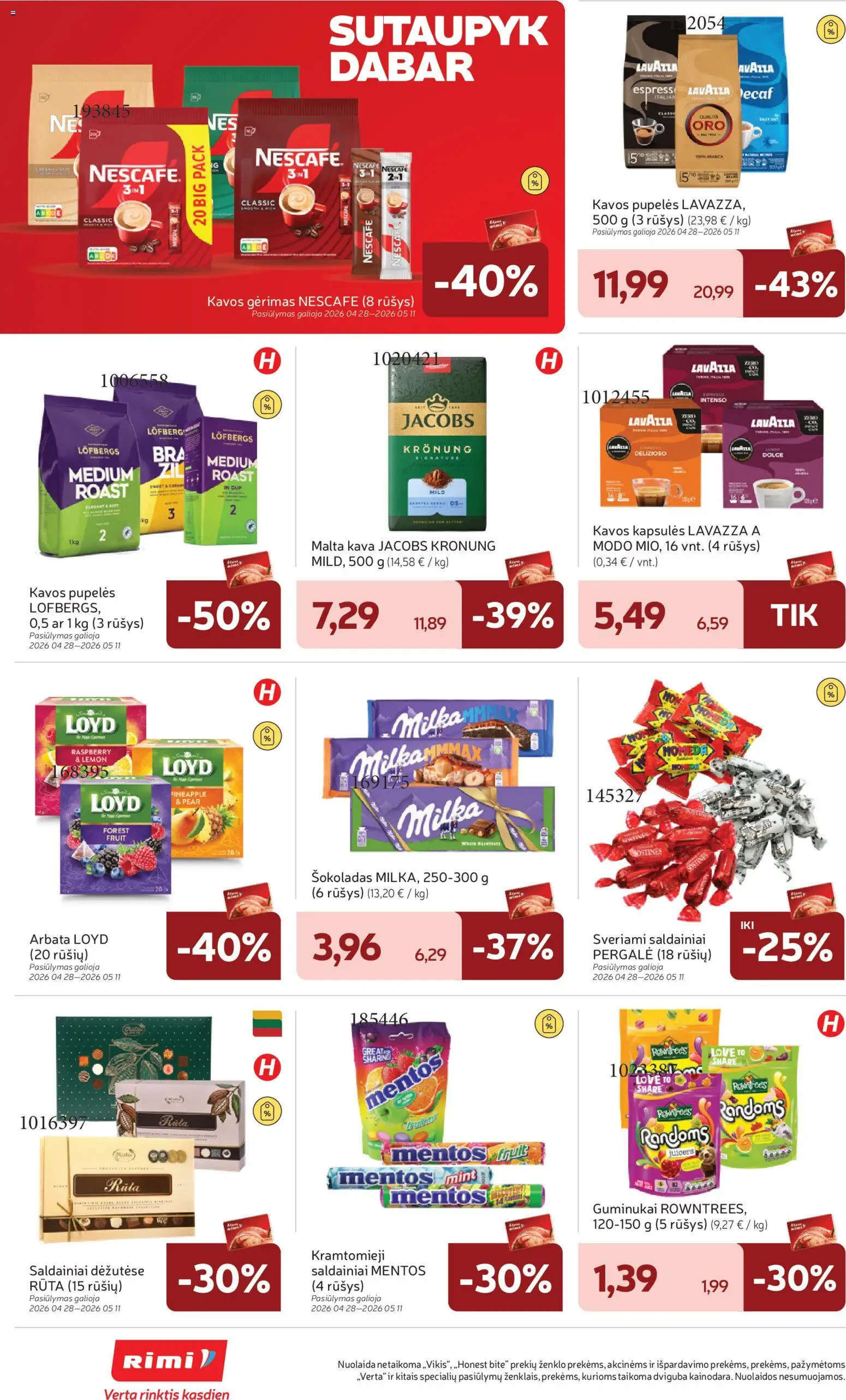 Rimi akcijos nuo 28.04.2026 | Puslapis: 22 | Prekių: Pupelės, Kavos pupelės, Kava, Guminukai