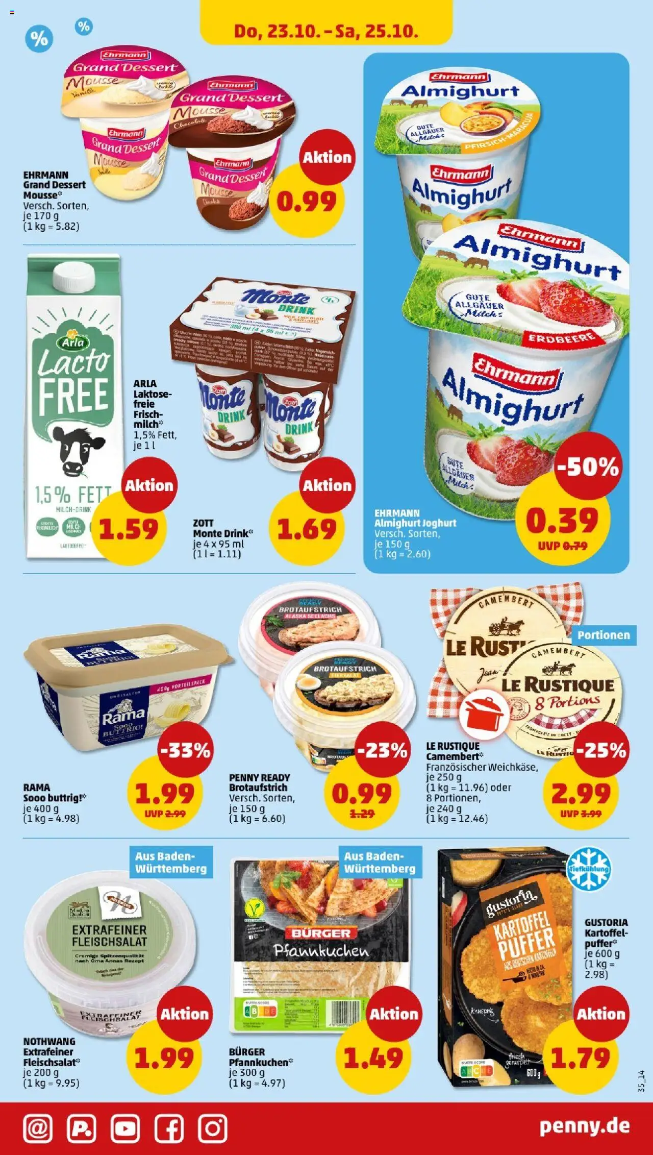Penny - Baden-Württemberg – gültig ab 20.10.2025 | Seite: 35 | Produkte: Joghurt, Ehrmann grand dessert, Burger, Pfirsich