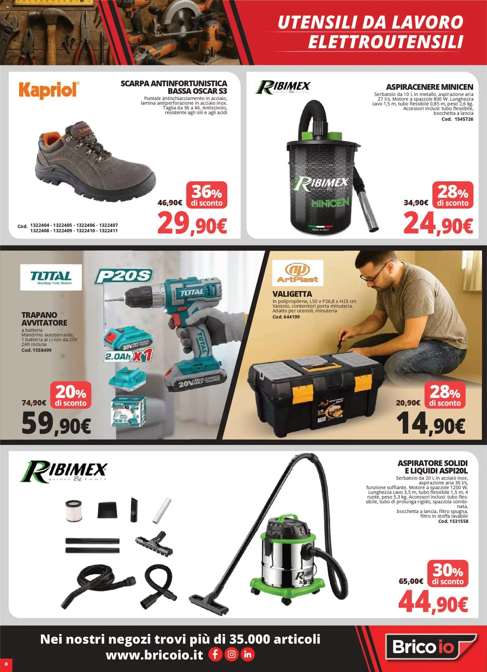 Volantino Brico io del 08.01.2026 | Pagina: 8 | Prodotti: Spazzola, Avvitatore, Aspiracenere, Trapano