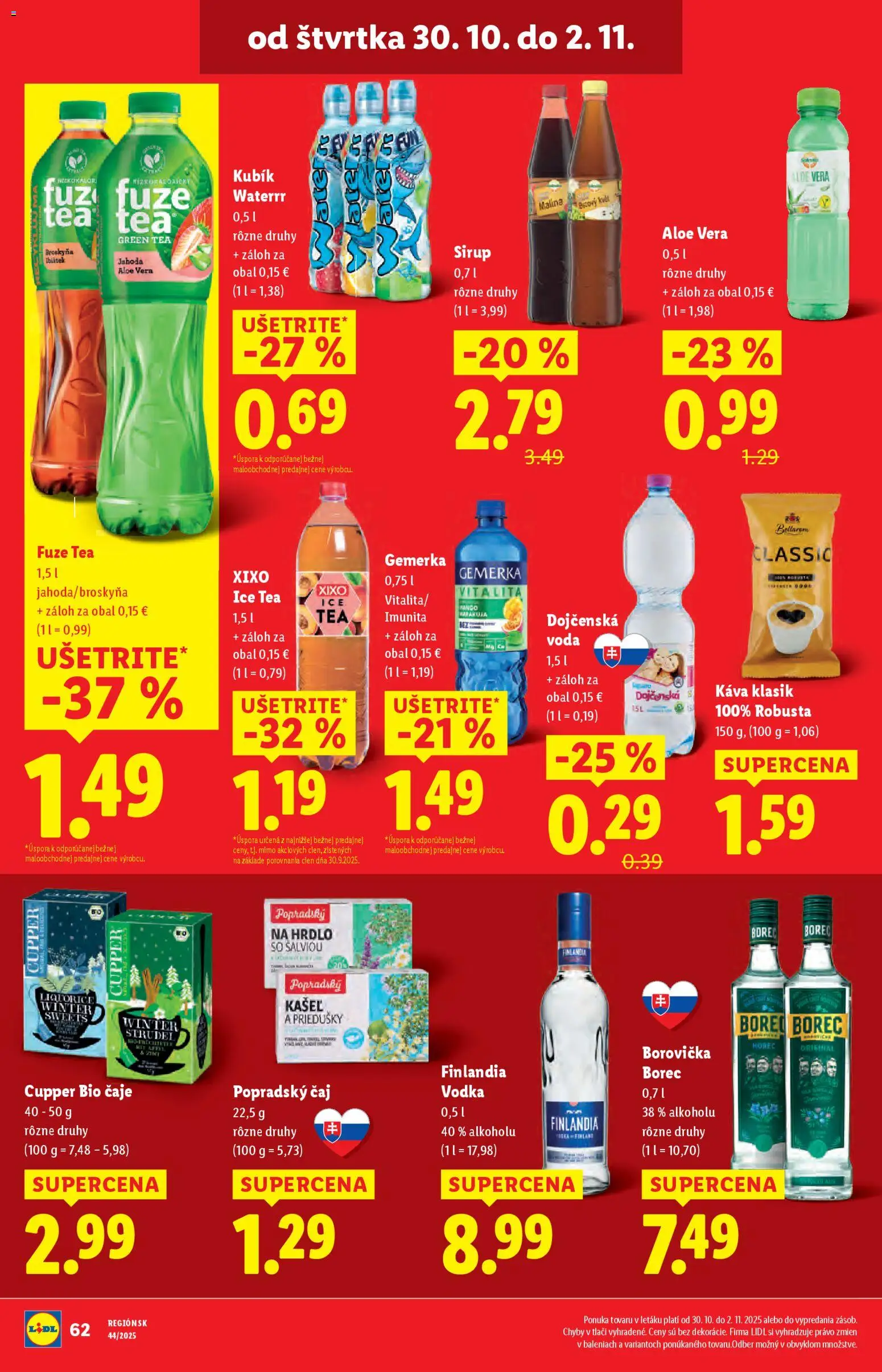 Nové Lidl akcie – leták je platný od 27.10.2025 | Strana: 70 | Produkty: Káva, Borovička, Vodka, Finlandia