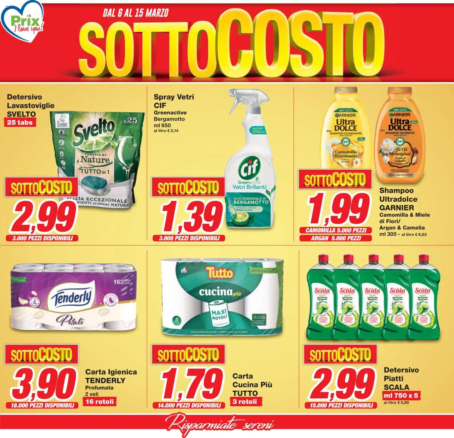 Volantino Prix del 06.03.2026 | Pagina: 12 | Prodotti: Carta igienica, Olio, Lavastoviglie, Scala