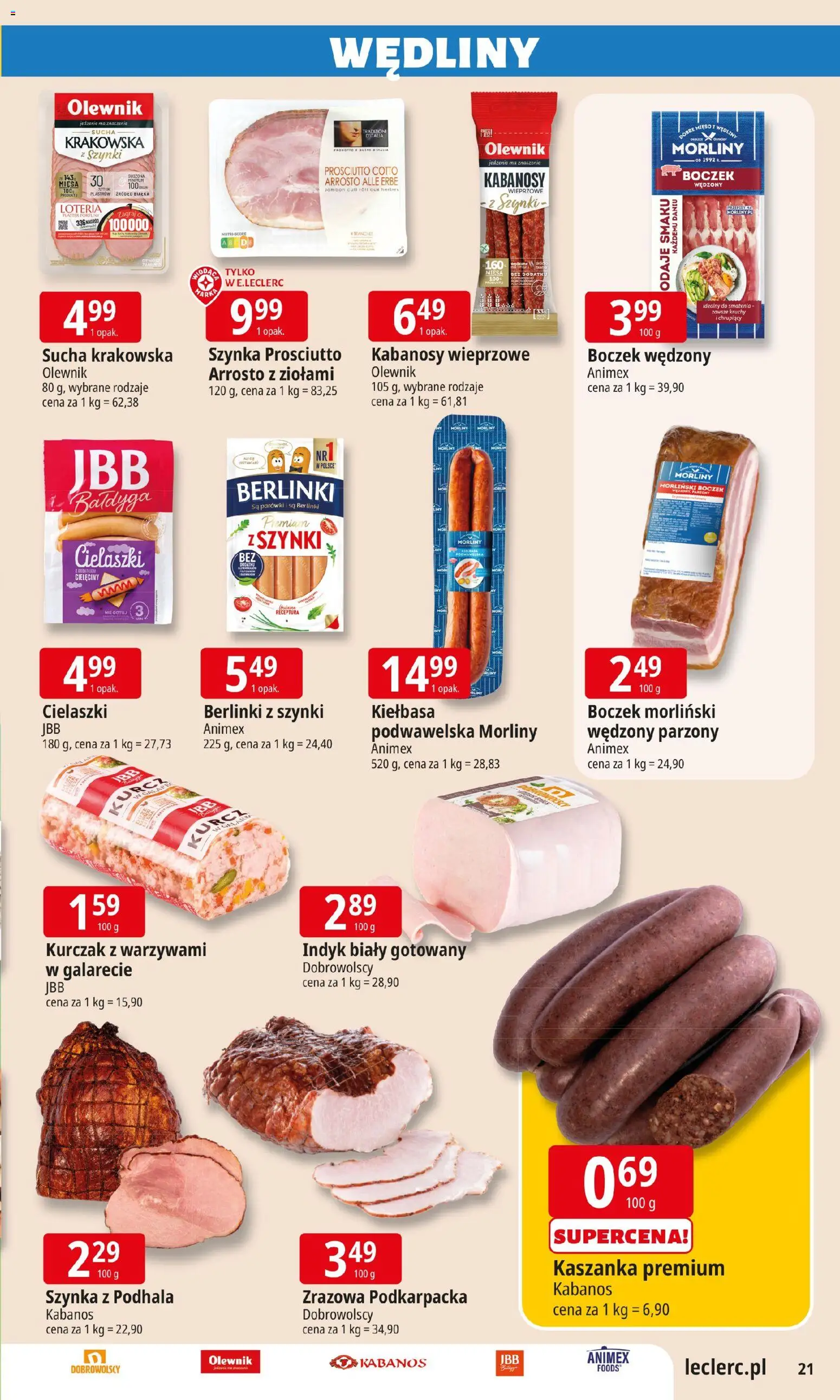 E.Leclerc Gazetka - Kłodzko od 27.01.2026 | Strona: 21 | Produkty: Kurczak, Szynka prosciutto, Parówki, Szynka