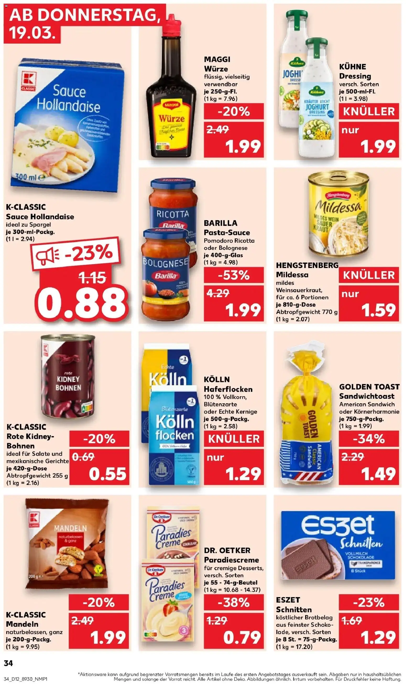 Kaufland Prospekt Bad Saulgau	 – gültig ab 19.03.2026 | Seite: 34 | Produkte: Barilla, Dressing, Creme, Wein