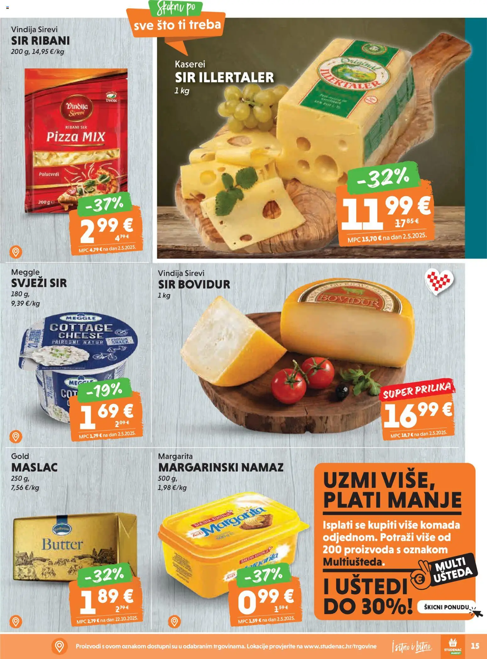 Studenac katalog | vrijedi od 25.02.2026 | Stranica: 15 | Proizvodi: Vindija, Sir, Pizza, Svježi sir