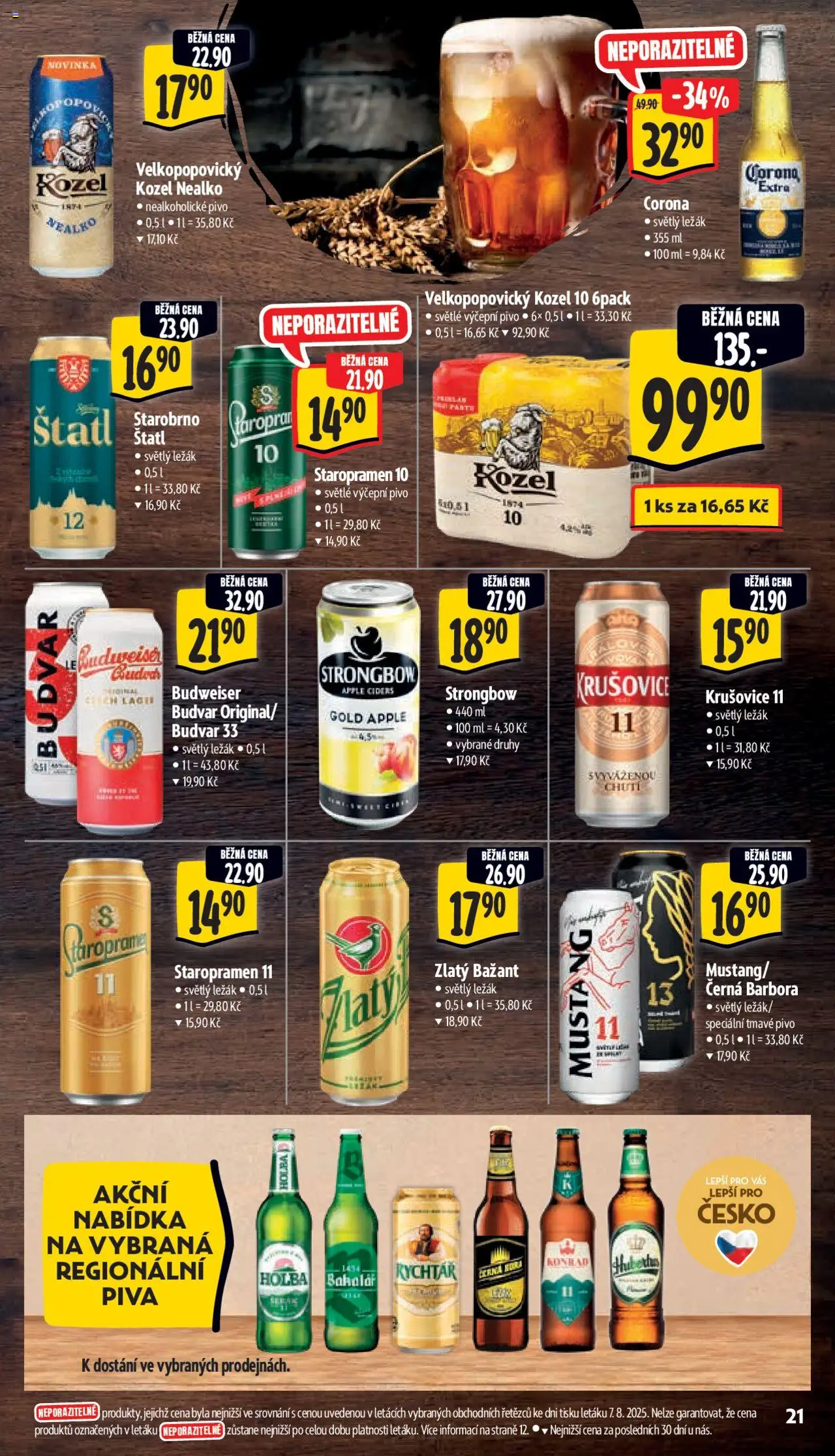 Albert leták - Supermarket od 13.08.2025 | Strana: 28 | Produkty: Starobrno, Zlatý Bažant, Velkopopovický Kozel, Budvar 33