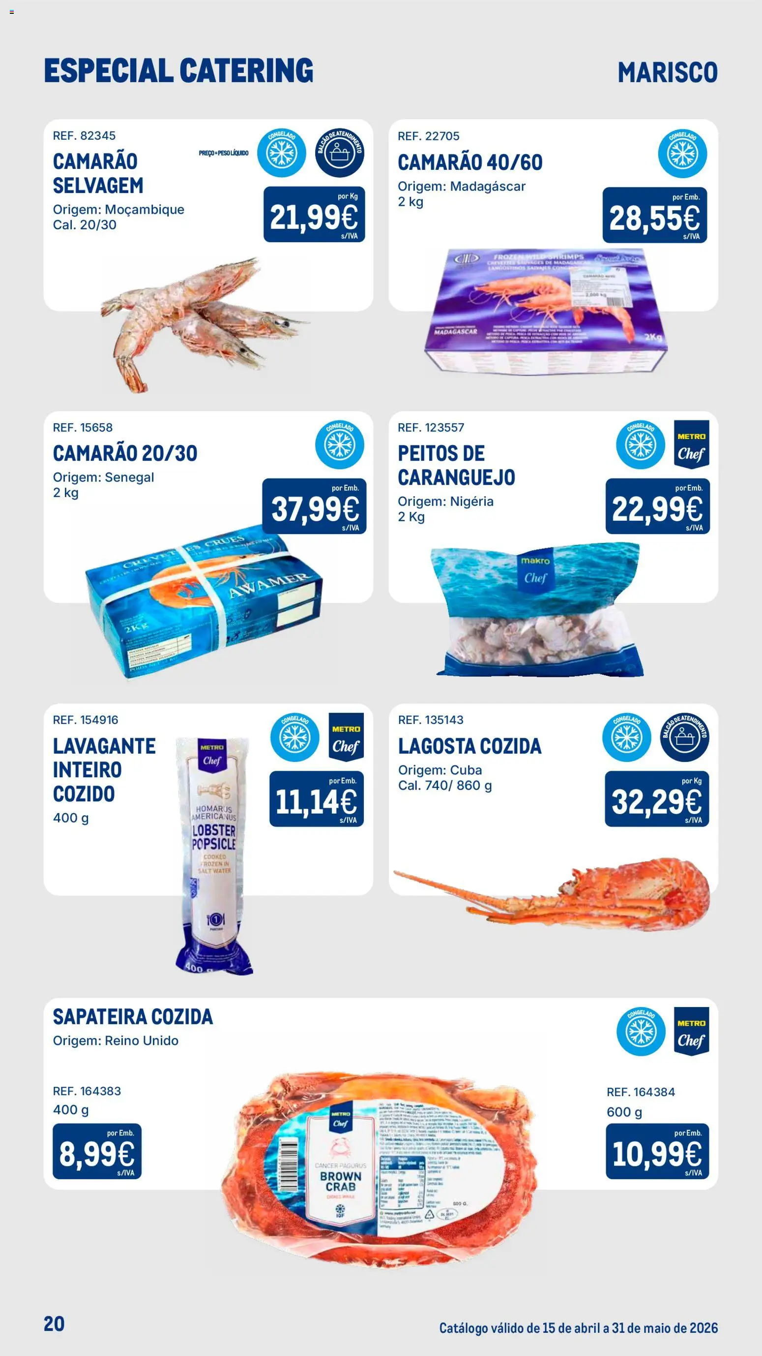 Makro Especial Catering │ válido de 15.04.2026 | Página: 20 | Produtos: Lagosta, Camarão, Caranguejo, Sapateira