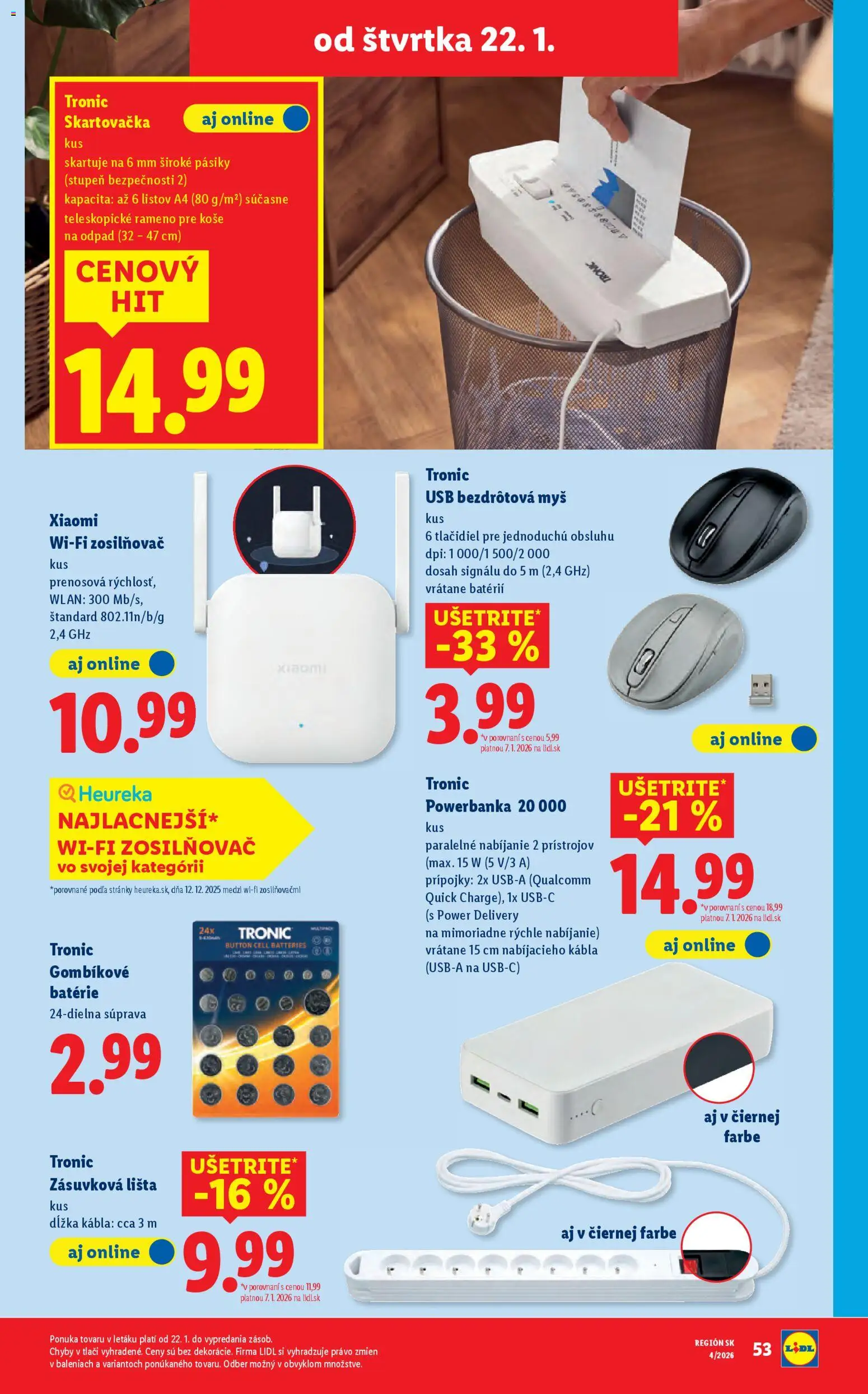Nové Lidl akcie – leták je platný od 22.01.2026 | Strana: 23 | Produkty: Skartovačka, Myš, USB
