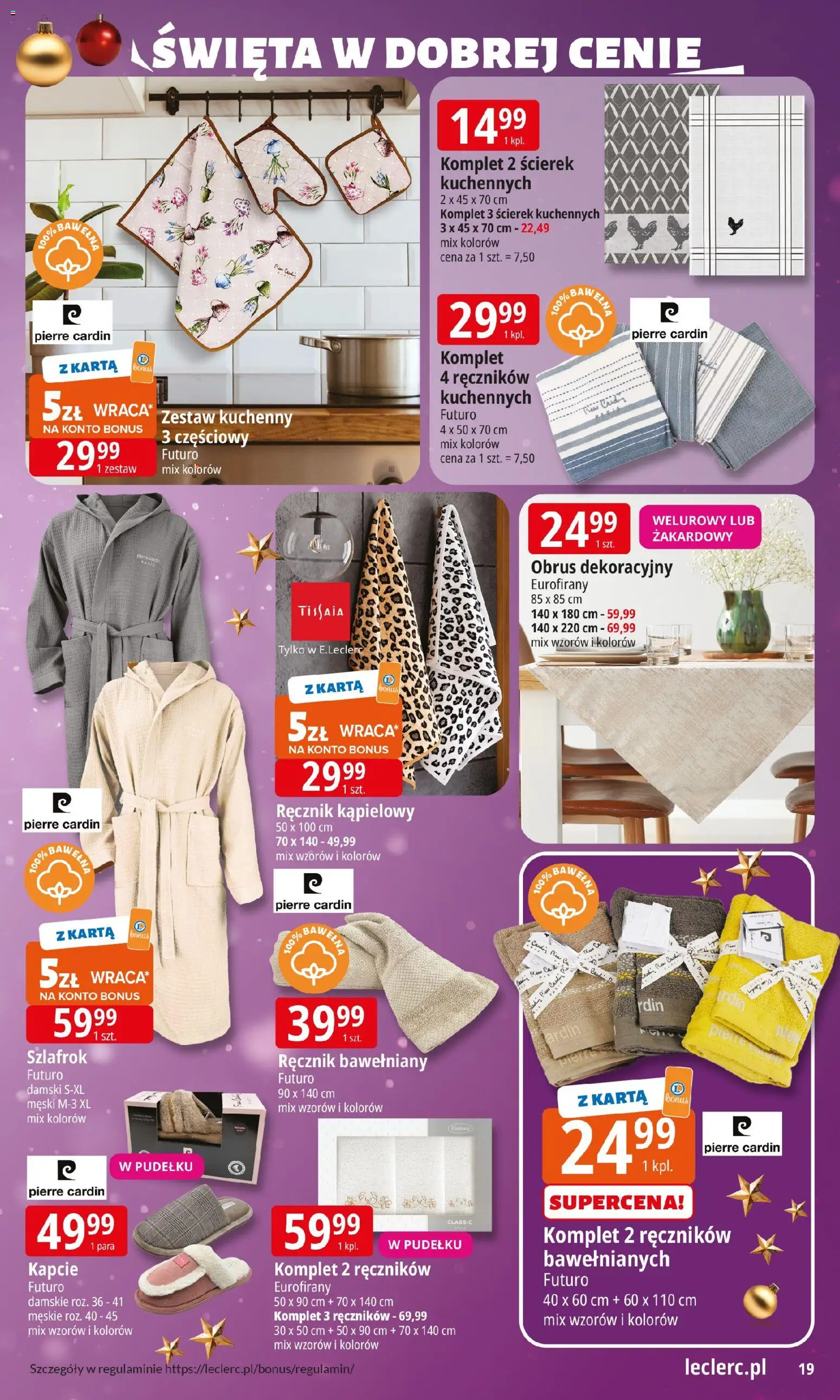 E.Leclerc Gazetka - Warszawa Ursynów od 15.12.2025 | Strona: 19 | Produkty: Karta, Szlafrok, Kapcie