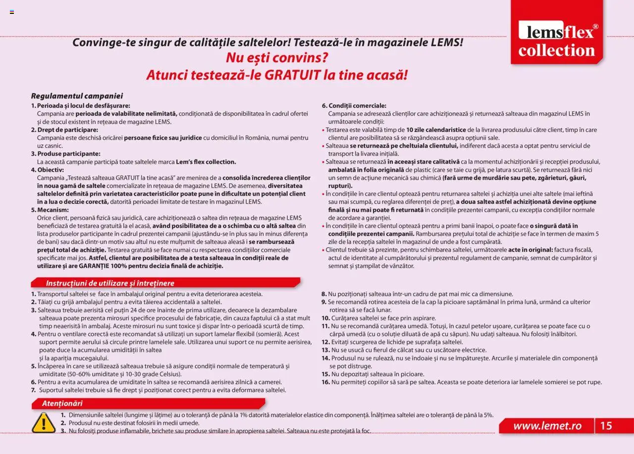 Lem’s catalog - Saltele – valabil de la 17.11.2023 | Pagină: 15 | Produse: Pat, Saltea, Apă
